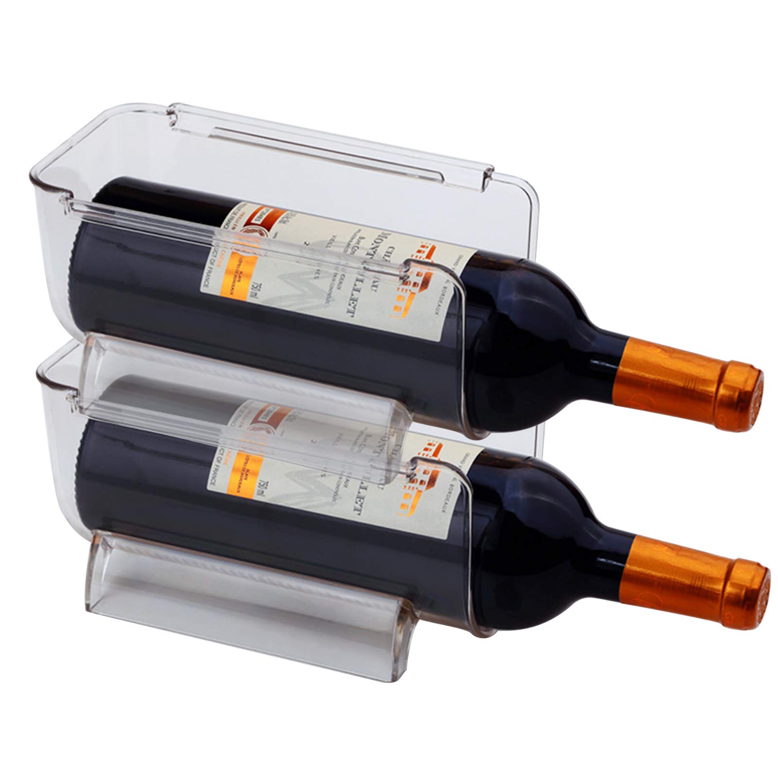 2 Pack Clear Plastic Stackable Water Bottle & Wine Rack Organizer - Space Saving Storage for Kitchen Countertops, Pantry, Fridge - Perfect for Small Spaces and Home Organization
