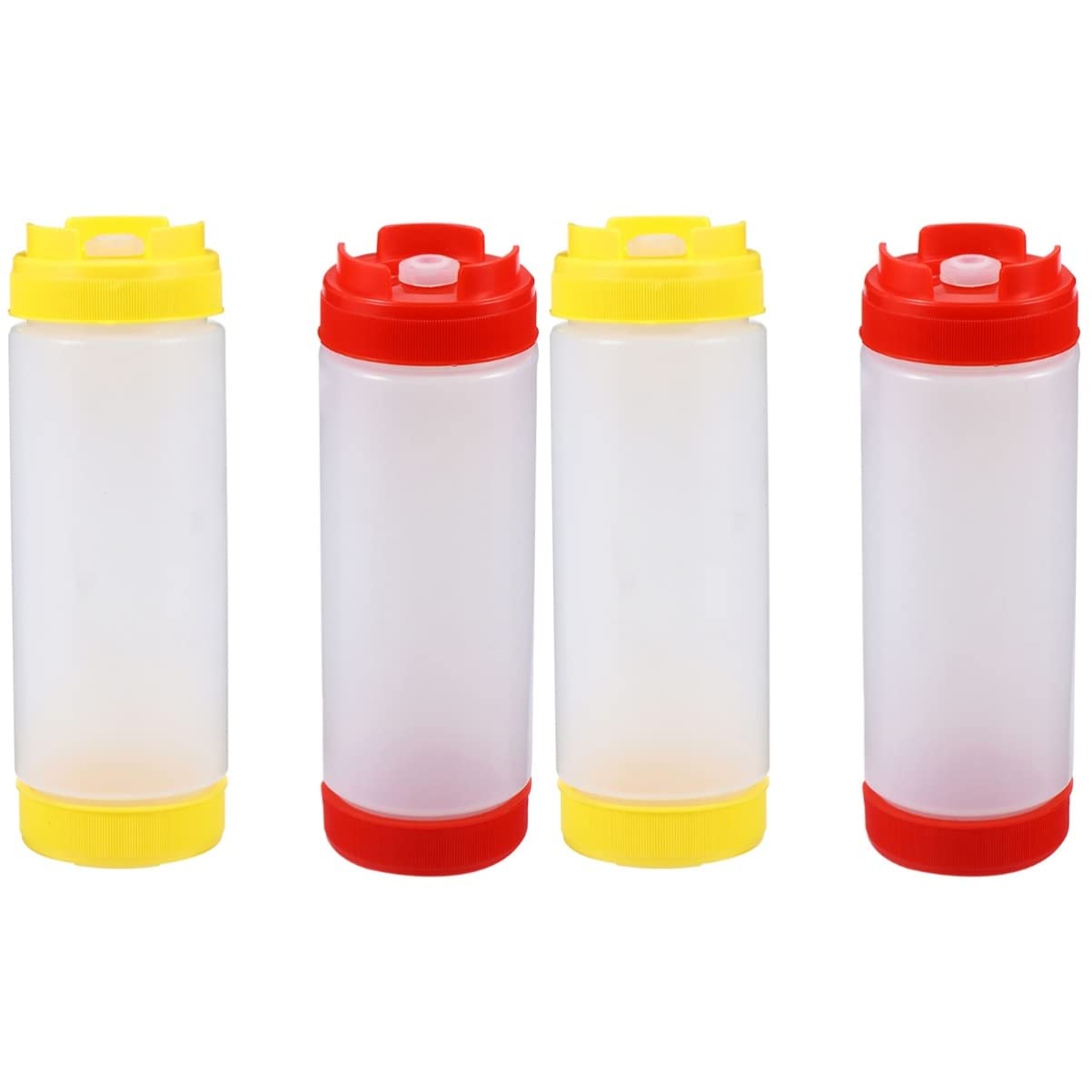 BESTonZON 4-Pack Plastic Squeeze Bottles for Ketchup, Jam, Salad Dressing & Sauces - Dual-Head Dispenser Bottles for Kitchen, BBQ, Picnic & Food Service