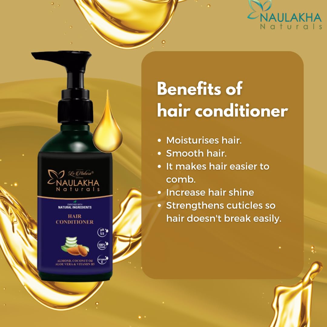 NAULAKHA NATURALS Almond & Aloe Vera Hair Conditioner - Silky Smooth Hair Treatment | Anti-Hair Fall & Anti-Dandruff Formula | For Men & Women | 300ml | Perfect for Daily Hair Care & Damaged Hair Repair