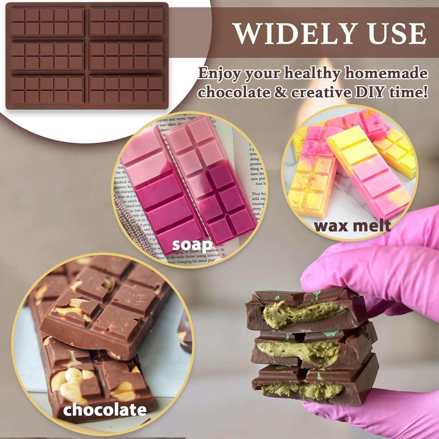 Premium Silicone Chocolate Molds Set - 60-Cell Non-Stick Break Apart Candy Molds for Baking, Energy Bars & Homemade Chocolates | Food Grade, BPA-Free | Perfect for Valentine's Day Gifts, Birthday Parties & DIY Dessert Making