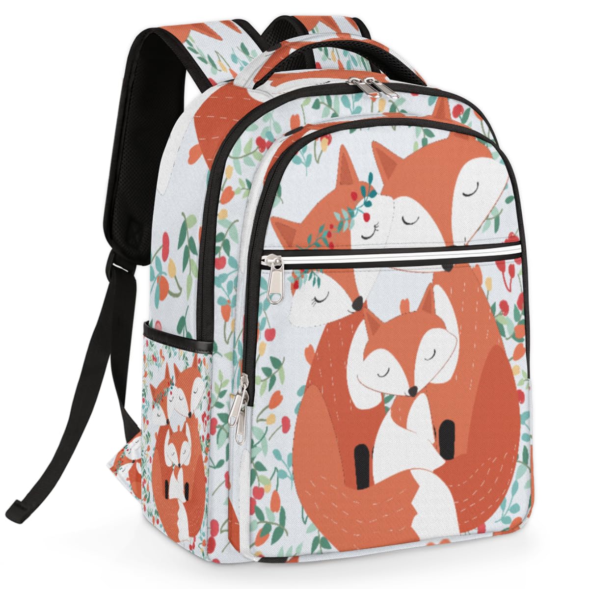 Lightweight Travel Laptop Backpack for Women - Waterproof 15.6 Inch Laptop Daypack with USB Charging Port - Perfect for Commuting, Business Trips & College (Fox Floral Design)