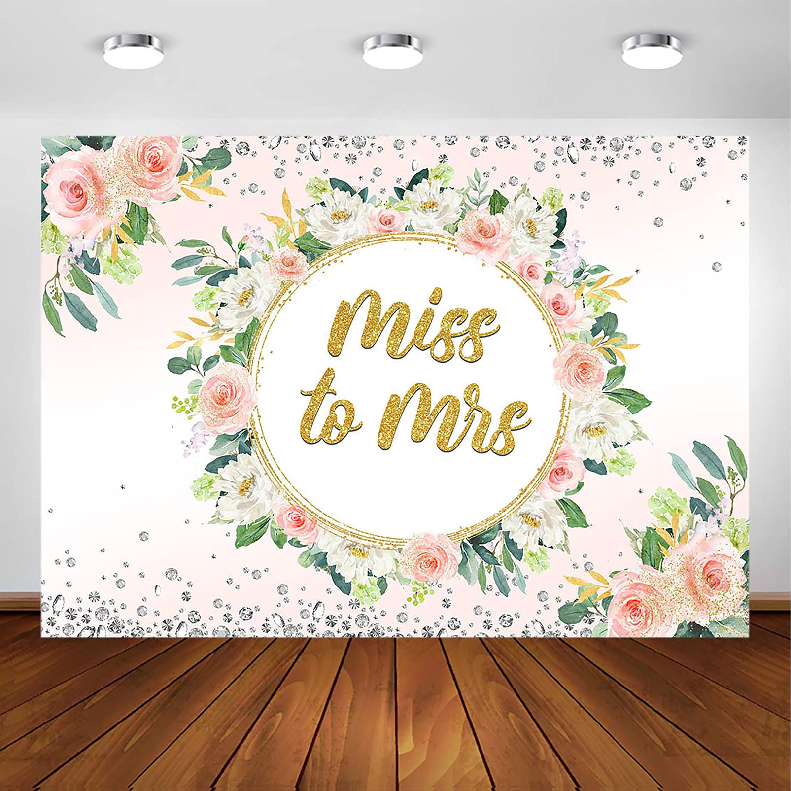 Miss to Mrs Bridal Shower Backdrop - 7x5ft Blush Floral Photography Background for Bride-to-Be, Engagement Party & Bachelorette Decor - Pink & Gold Wedding Photo Booth Backdrop for Bridal Showers, Baby Showers & Special Events