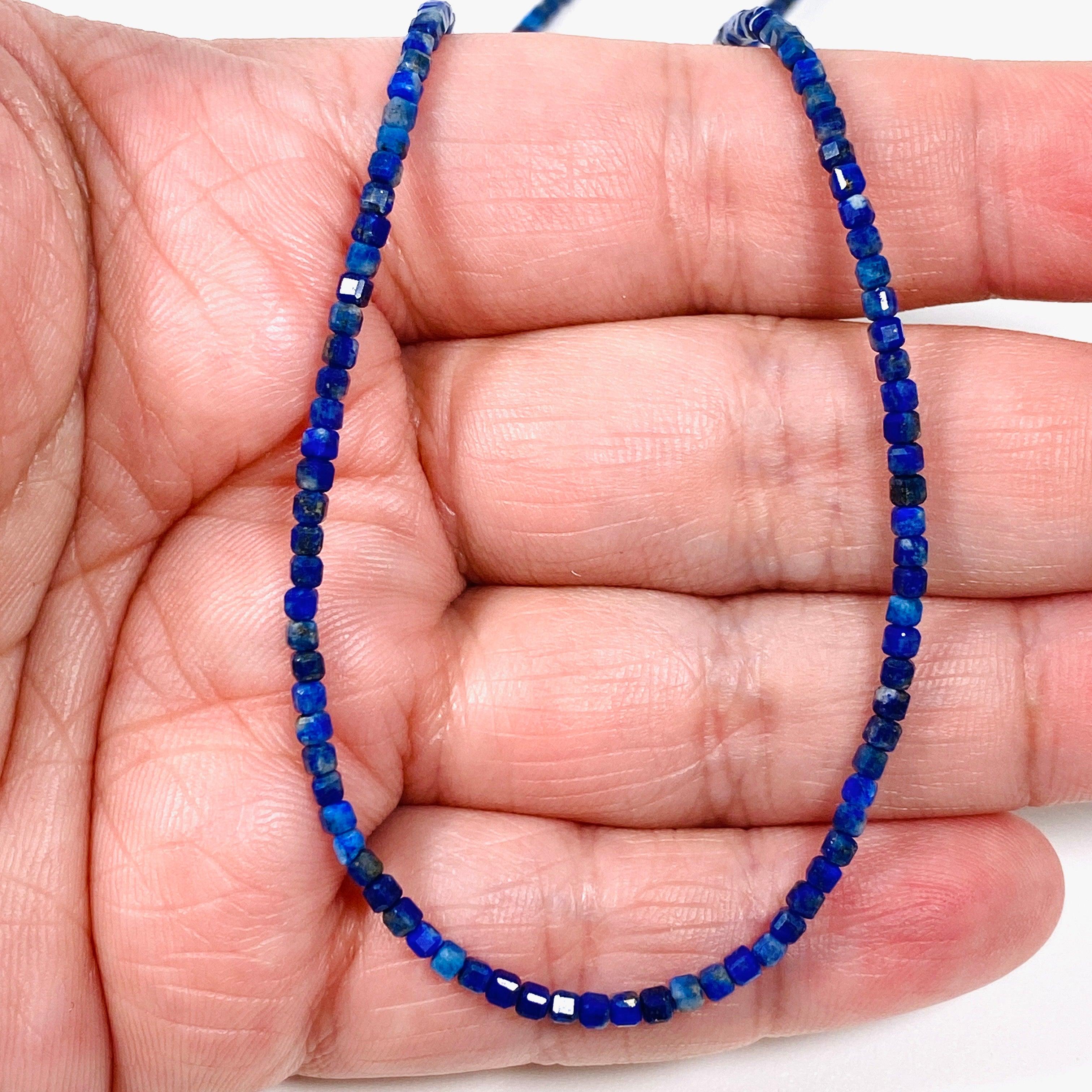 Lapis Lazuli Square Bead Micro Necklace - Elegant Handmade Jewelry for Women, Gift for Her, Perfect for Parties & Everyday Wear