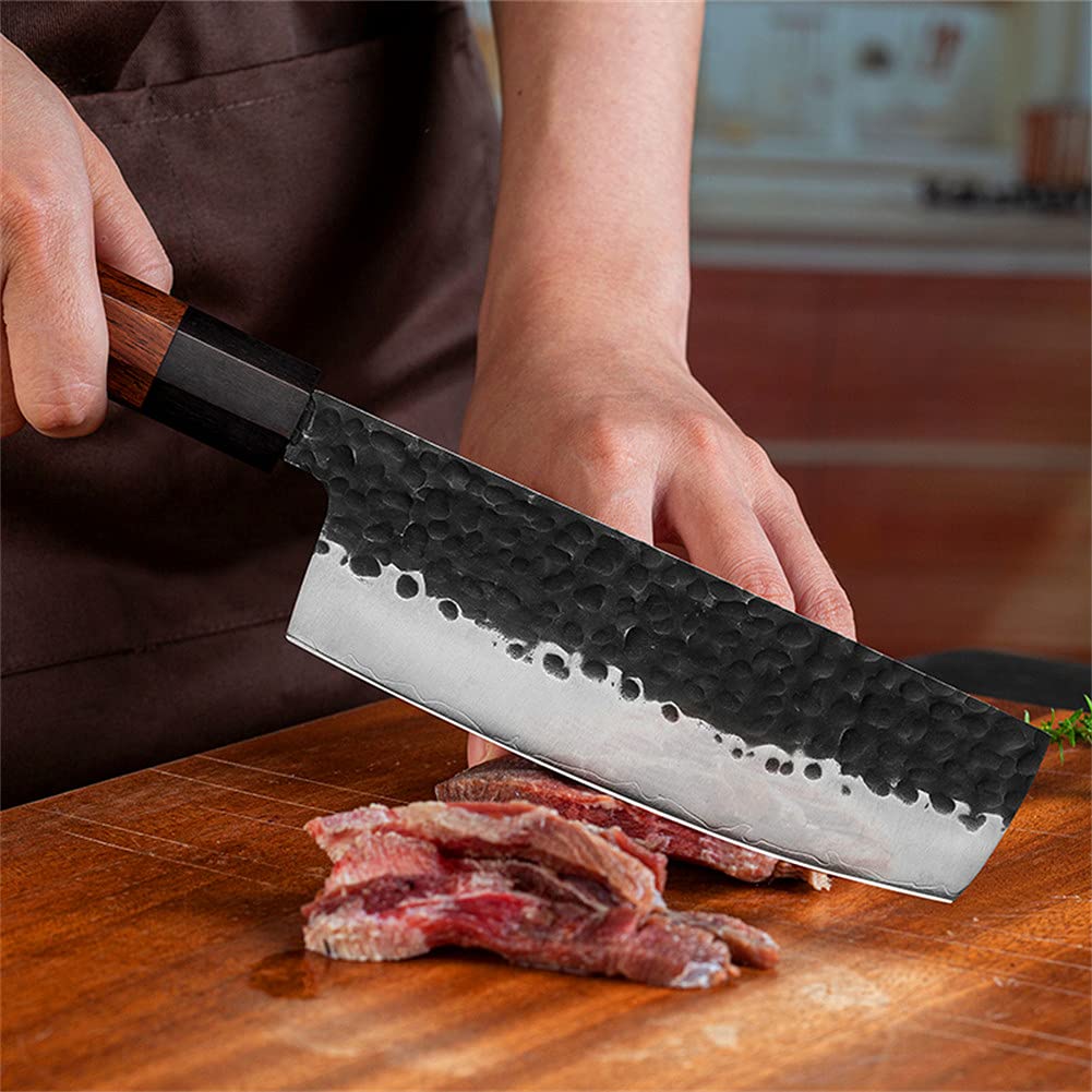 Ultra Sharp 7 Inch Japanese Nakiri Chef Knife - Handmade Forged 8Cr13MOV Steel Professional Kitchen Cleaver | Multi-Purpose Gyuto Knife for Home & Restaurant | Perfect for Slicing Vegetables, Meat Prep & Asian Cuisine