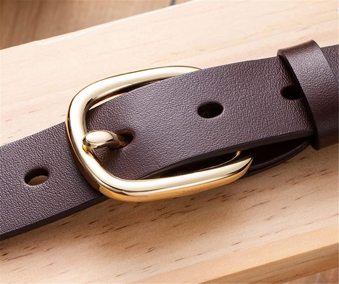 Women's Genuine Leather Belt with Stainless Steel Buckle - Classic Solid Cowhide Strap for Jeans, Dresses & Office Wear | Adjustable Waistband Fashion Accessory