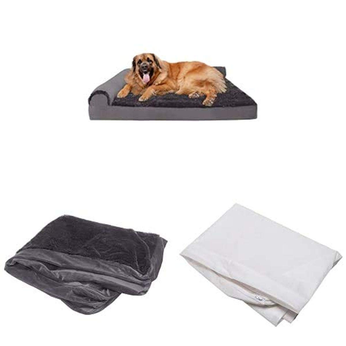 **Furhaven Orthopedic Dog Bed Set - Jumbo Plus Plush Faux Fur & Velvet Chaise Lounge with Waterproof Liner & Extra Cover - Comfortable Pet Bed for Large Dogs & Cats - Perfect for Home, Crate & Travel Use**