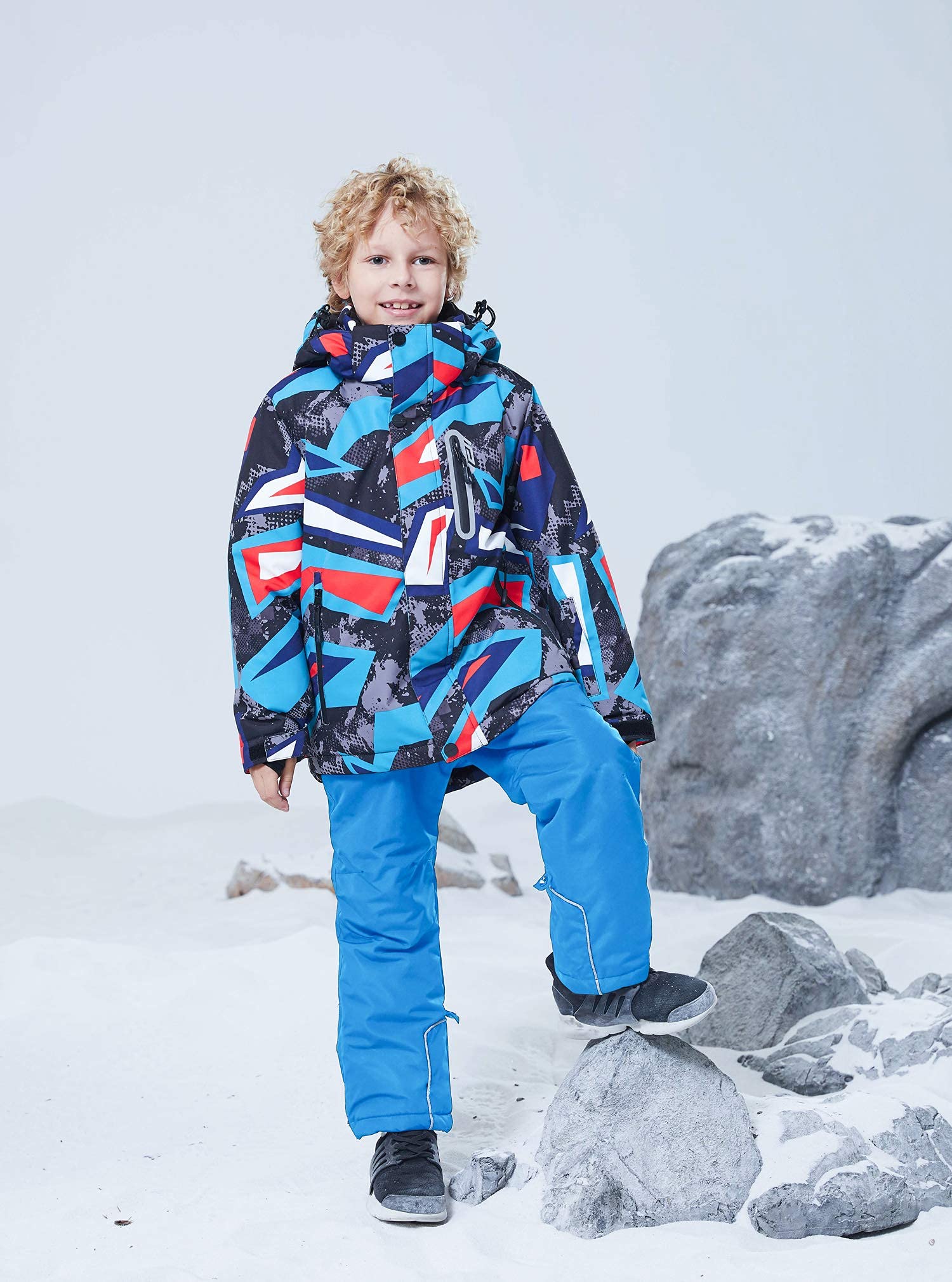 WOWULOVELY Boys' 2-Piece Colorblock Snow Pants & Jacket Set - Winter Snowsuit for Skiing, Snowboarding & Outdoor Activities - Waterproof & Warm Snowwear for Kids