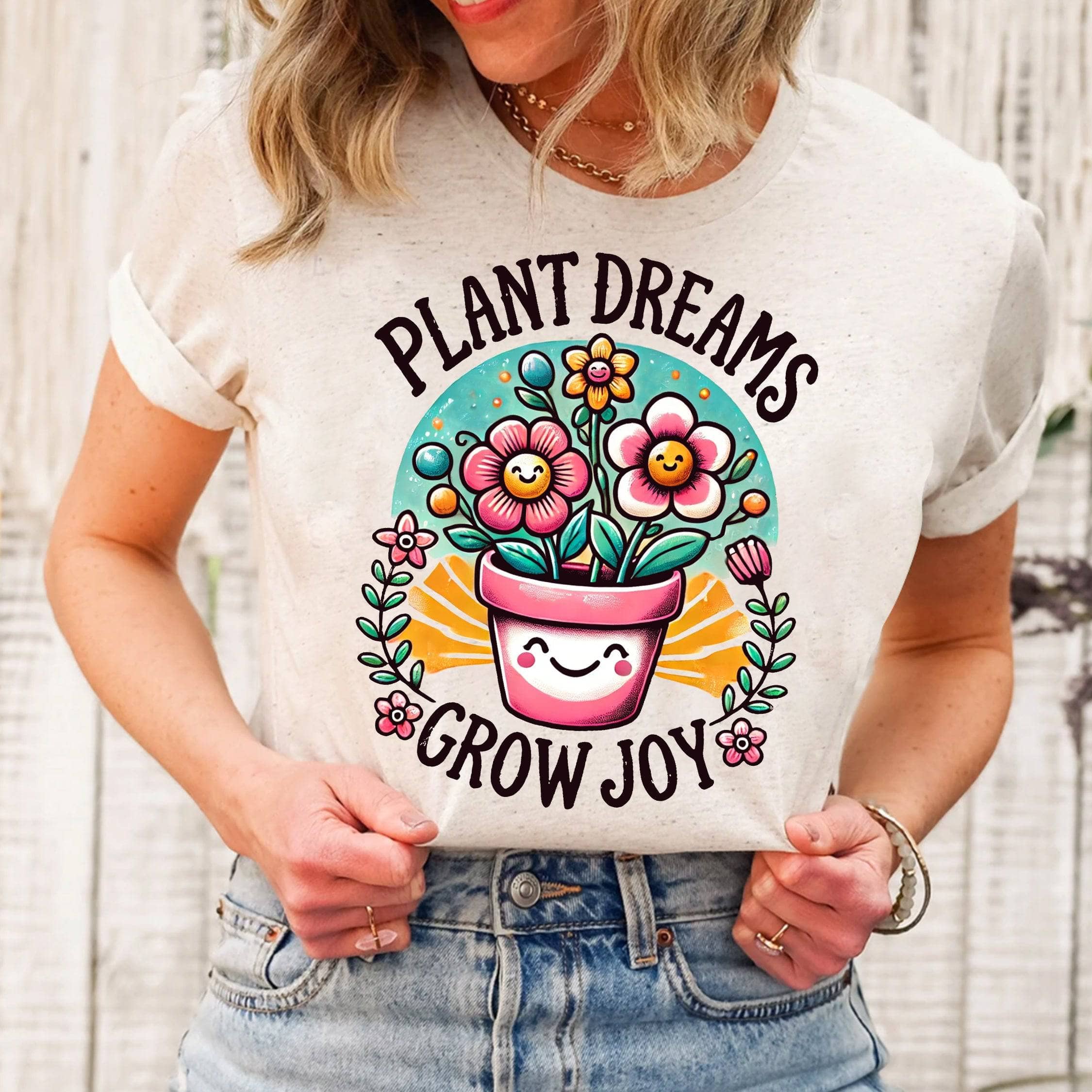 Plant Dreams Grow Joy T-Shirt - Inspirational Gardening Tee for Plant Lovers, Comfortable Cotton Shirt for Women & Men - Perfect for Gardening, Outdoor Activities & Casual Wear