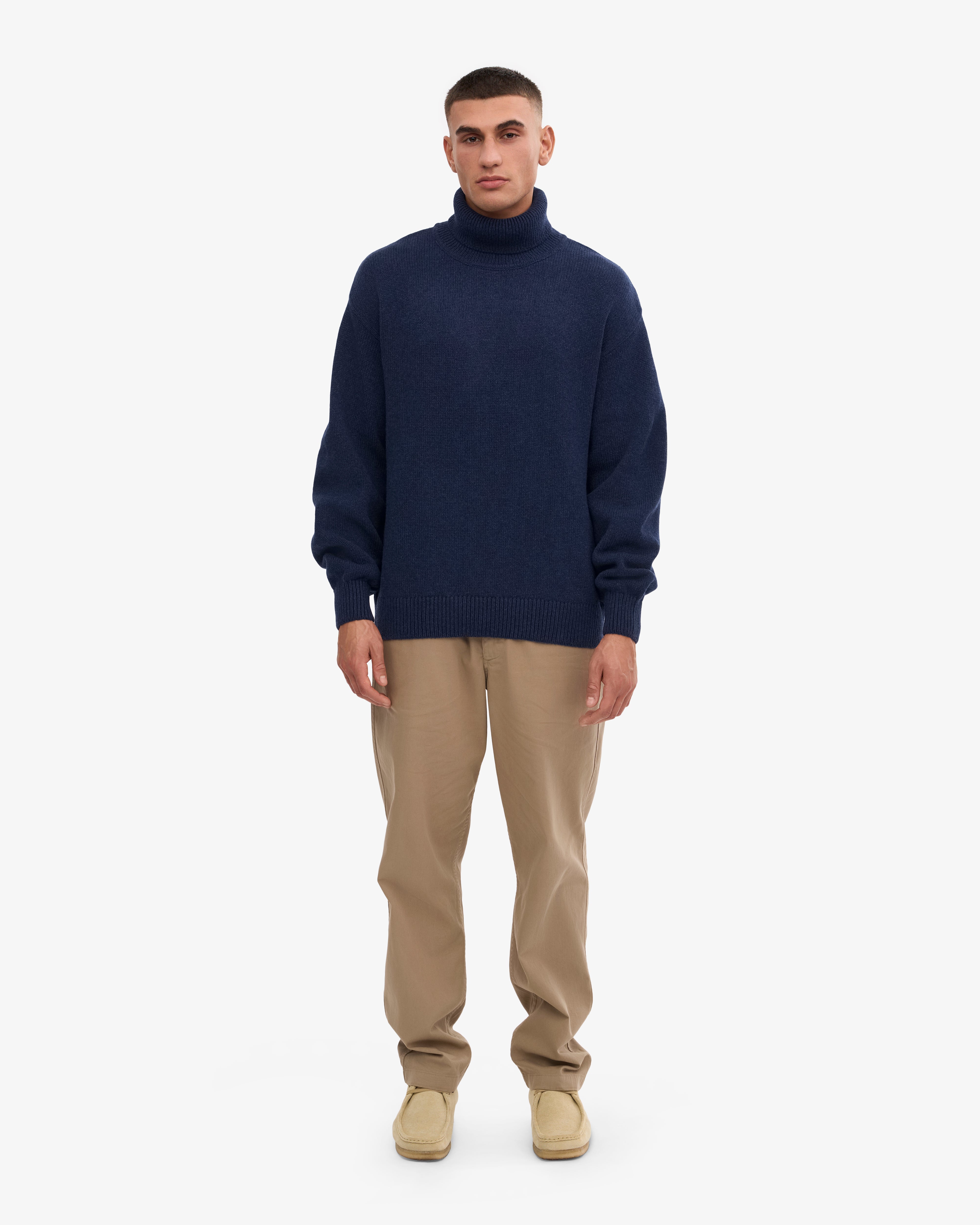 Premium Merino Wool Turtleneck Sweater for Women - Soft Warm Winter Pullover in Navy Blue - Perfect for Office, Travel & Cold Weather Outfits