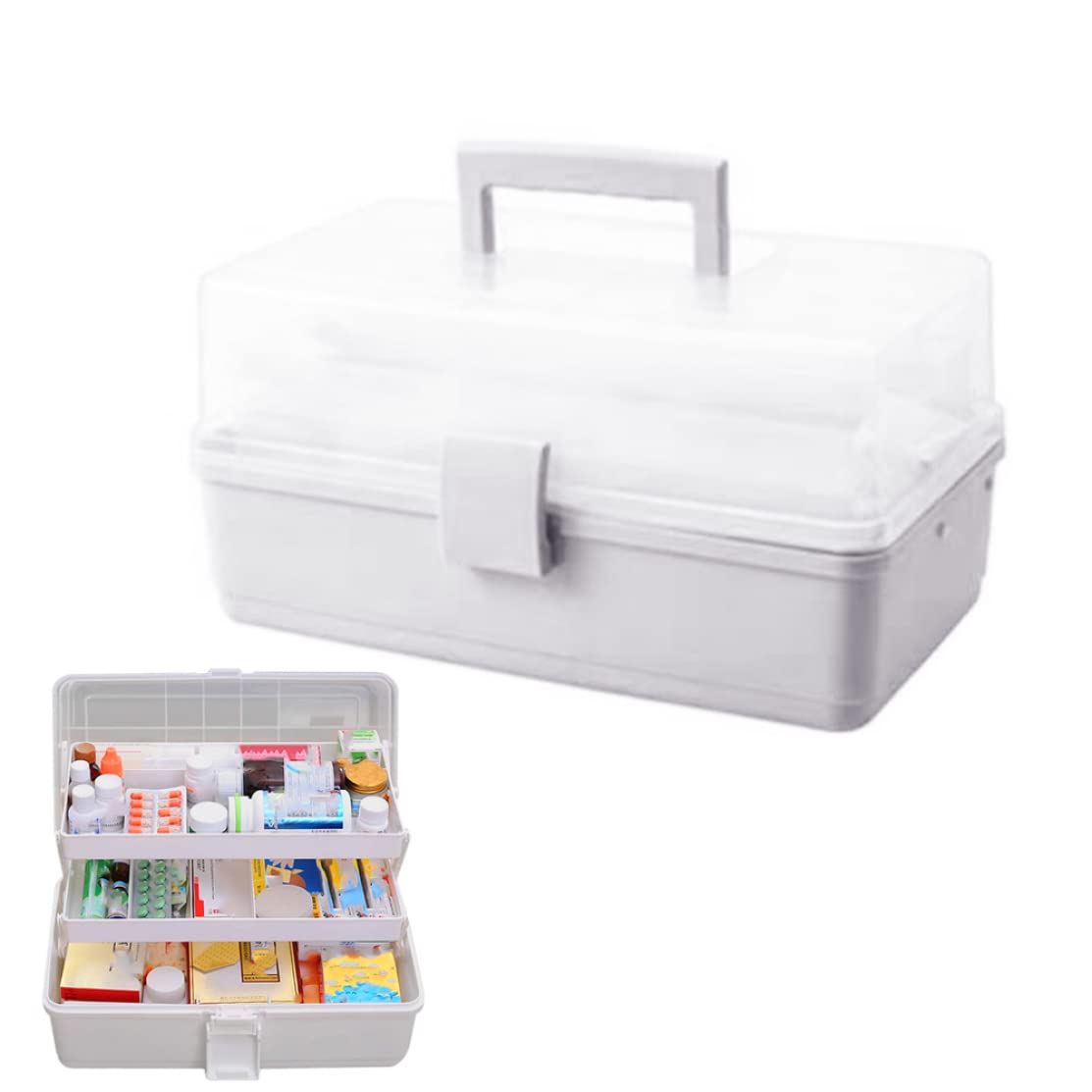 Eioflia 3-Layer Large First Aid Kit with Compartments - Portable Medicine Storage Box for Family, Travel & Emergency | Plastic Pharmacy Organizer for Pills, Tablets & First Aid Supplies