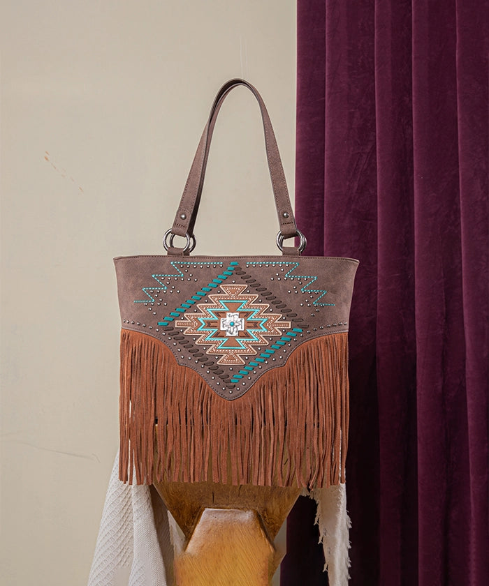 Montana West Aztec Fringe Concealed Carry Tote Bag for Women - Stylish CCW Purse with Hidden Gun Pocket - Perfect for Everyday Carry, Travel & Self Protection