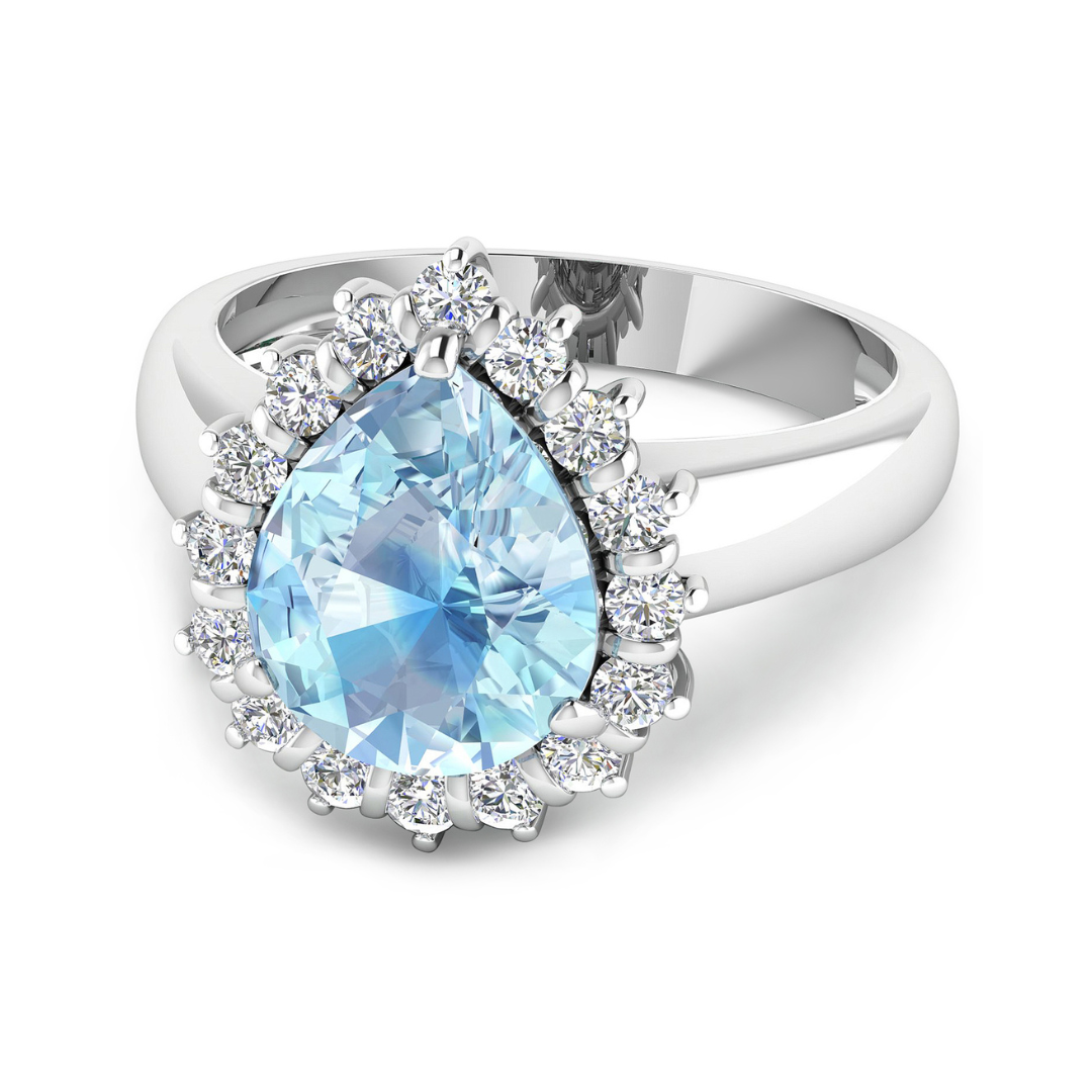 Genuine Diamond Aquamarine Teardrop Engagement Ring for Women - 14K White Gold Wedding Band, Anniversary Gift, Proposal Jewelry - Perfect for Bridal, Valentine's Day & Special Occasions