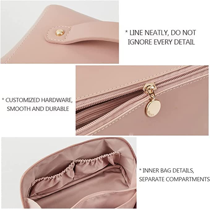 GREENITYA Large Leather Makeup Bag - Waterproof Travel Cosmetic Organizer for Skincare & Toiletries