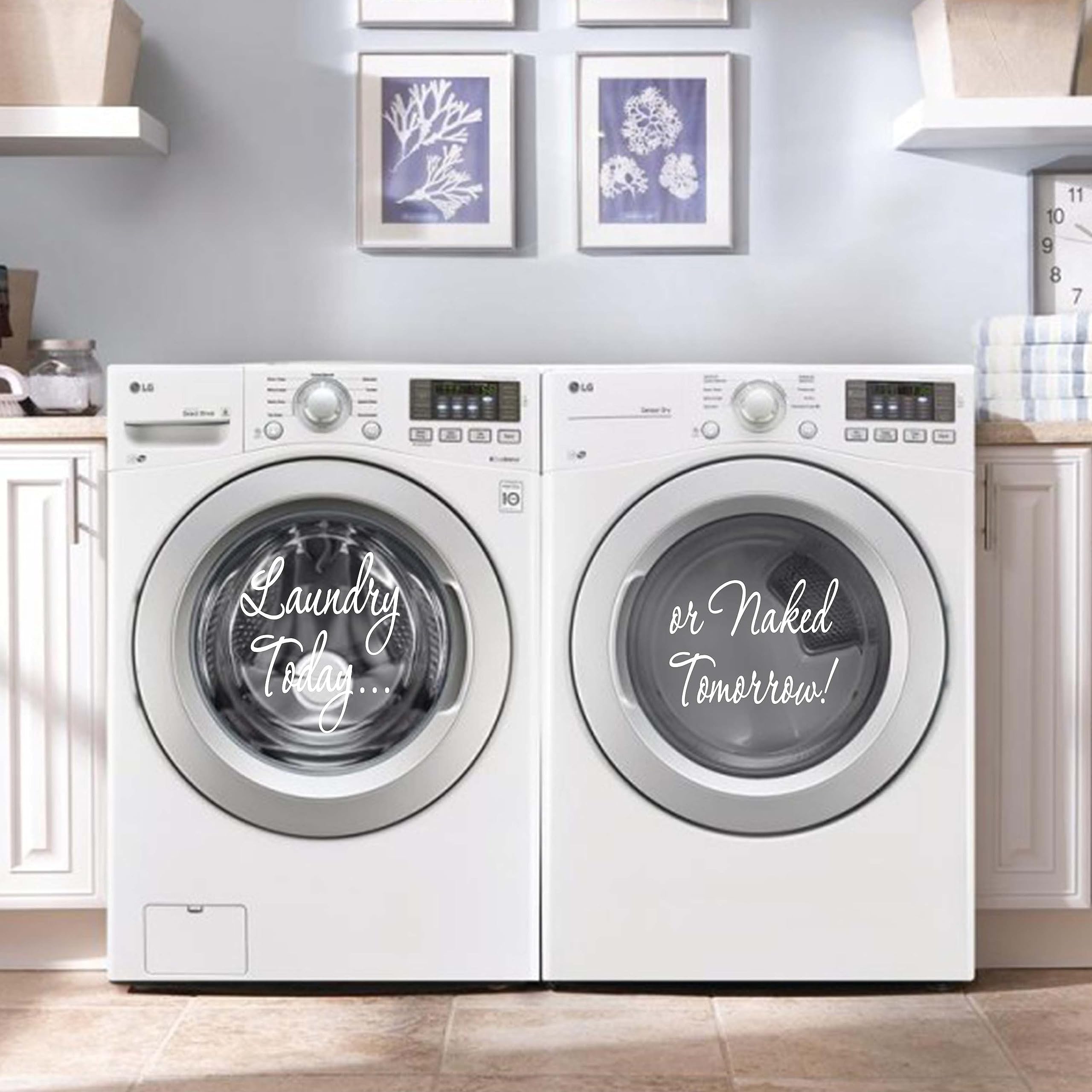 Laundry Room Decal Sticker Set - Funny 'Laundry Today or Naked Tomorrow' Washer Dryer Decor - Vinyl Wall Art for Laundry Room Organization & Home Decor - Perfect for Apartments, Dorms, and Housewarming Gifts