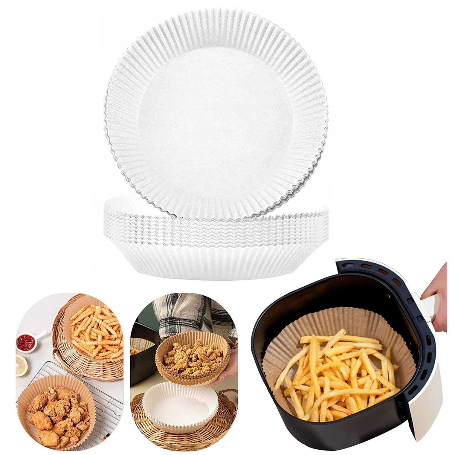 30-Pack Disposable Air Fryer Liners - 7.9 Inch Non-Stick Parchment Paper Sheets for Baking, Roasting & Frying | Heavy Duty Oil-Proof Cooking Paper | Perfect for Air Fryer, Oven & Meal Prep