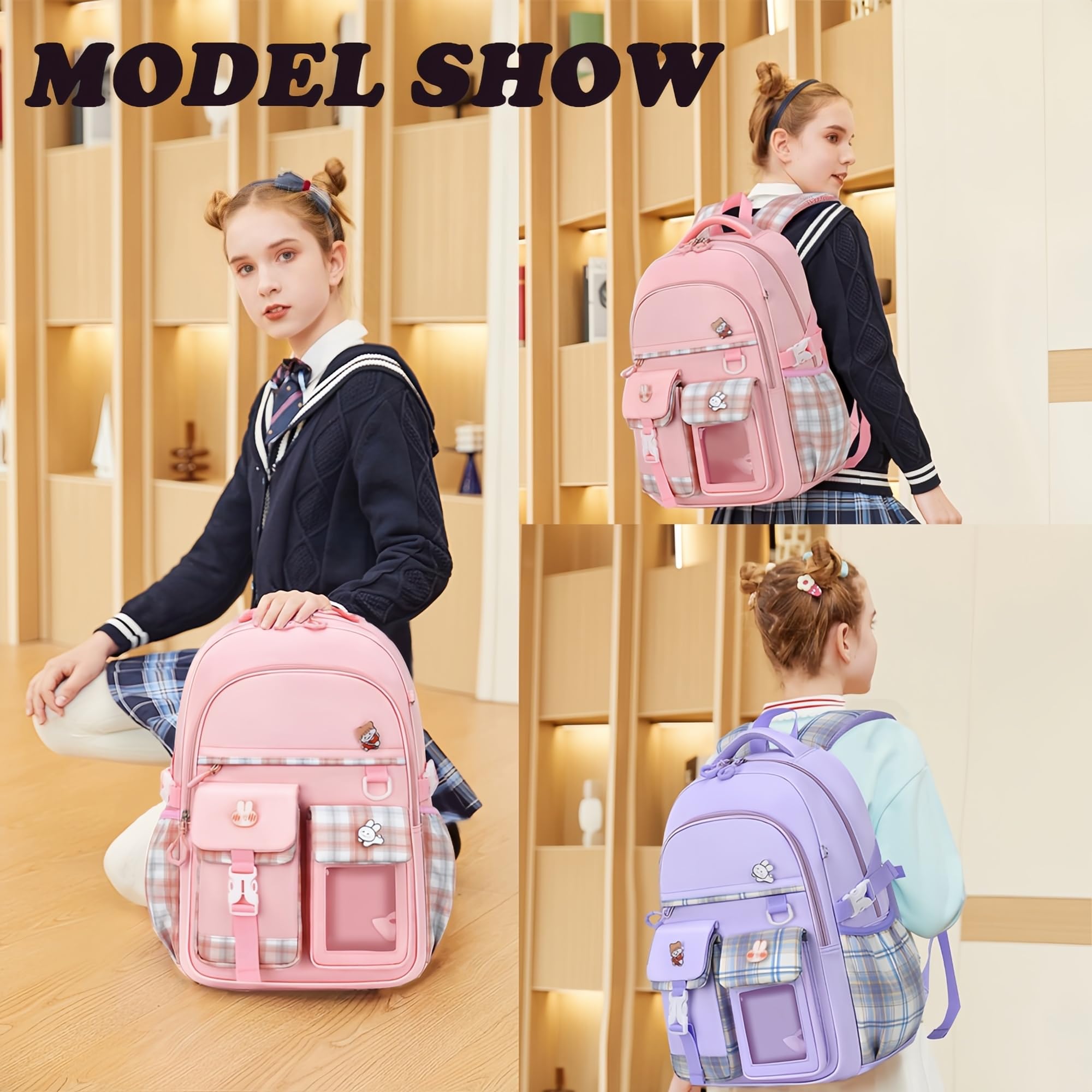 **Cute Gradient Girls School Backpack for Elementary & Teen Students - Multi-Compartment Bookbag for School, Travel & Daily Use**