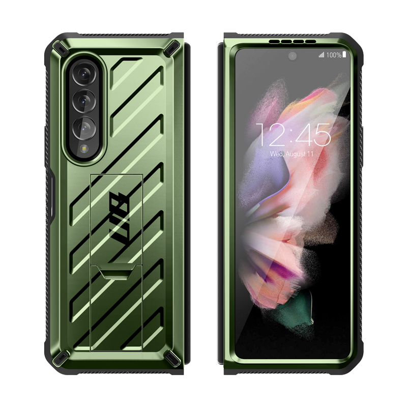 Samsung Galaxy Z Fold 3 Case with Built-in Kickstand & Screen Protector | Dark Green Protective Cover for Work, Travel & Everyday Use