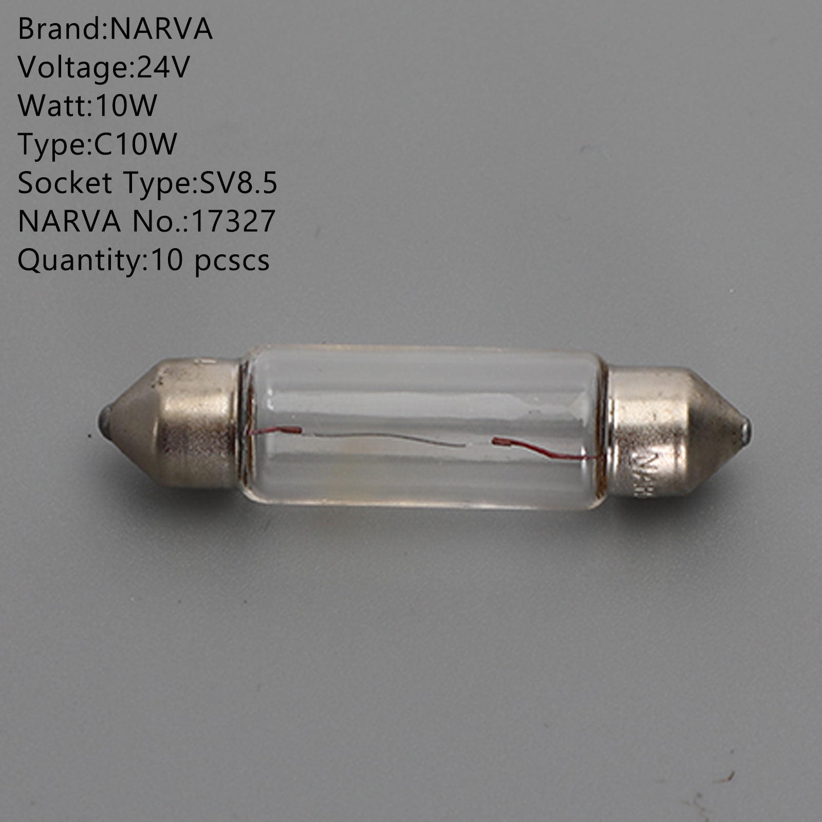 10x NARVA 17327 C10W 24V10W SV8.5 Car Auxiliary Bulbs - Replacement Lights for Trucks, Buses & Heavy Vehicles - Perfect for Night Driving & Off-Road Adventures