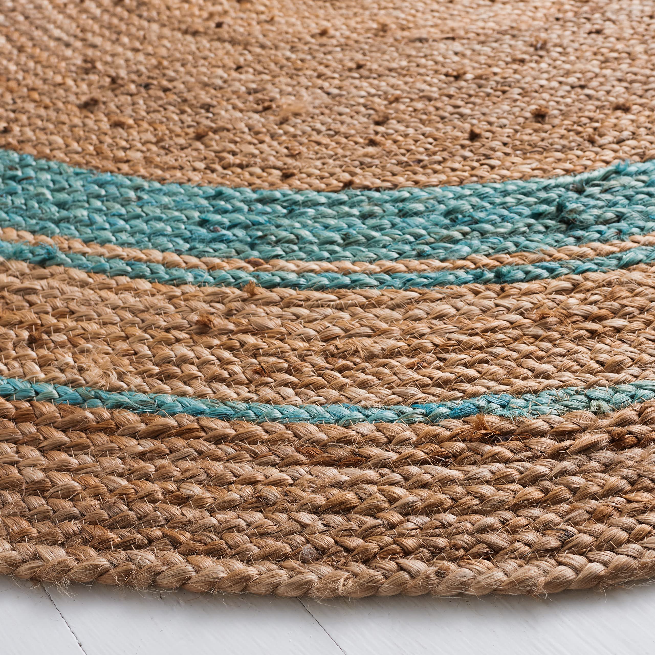 SAFAVIEH Handmade Boho Jute Area Rug 6' Round - Natural Fiber, Navy Blue, Farmhouse Style - Perfect for Living Room, Bedroom, or Country Home Decor