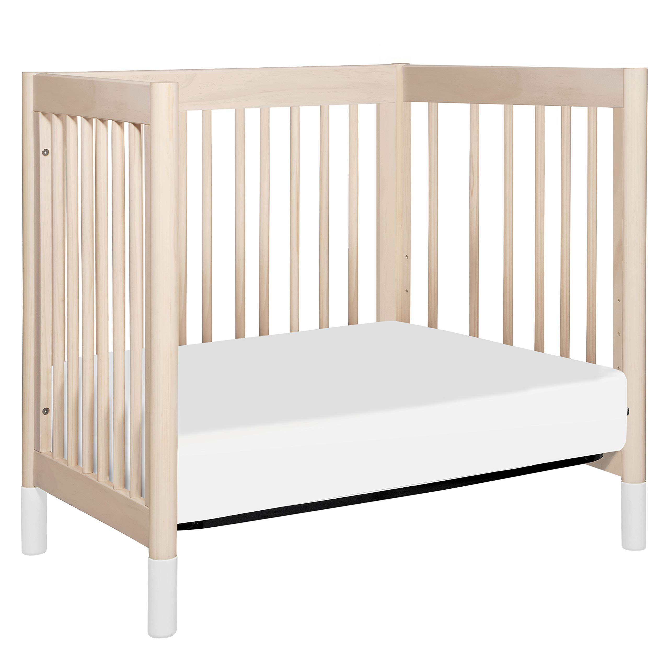Babyletto Gelato 4-in-1 Convertible Mini Crib - Washed Natural & White - Greenguard Gold Certified - Perfect for Nursery, Small Spaces & Travel