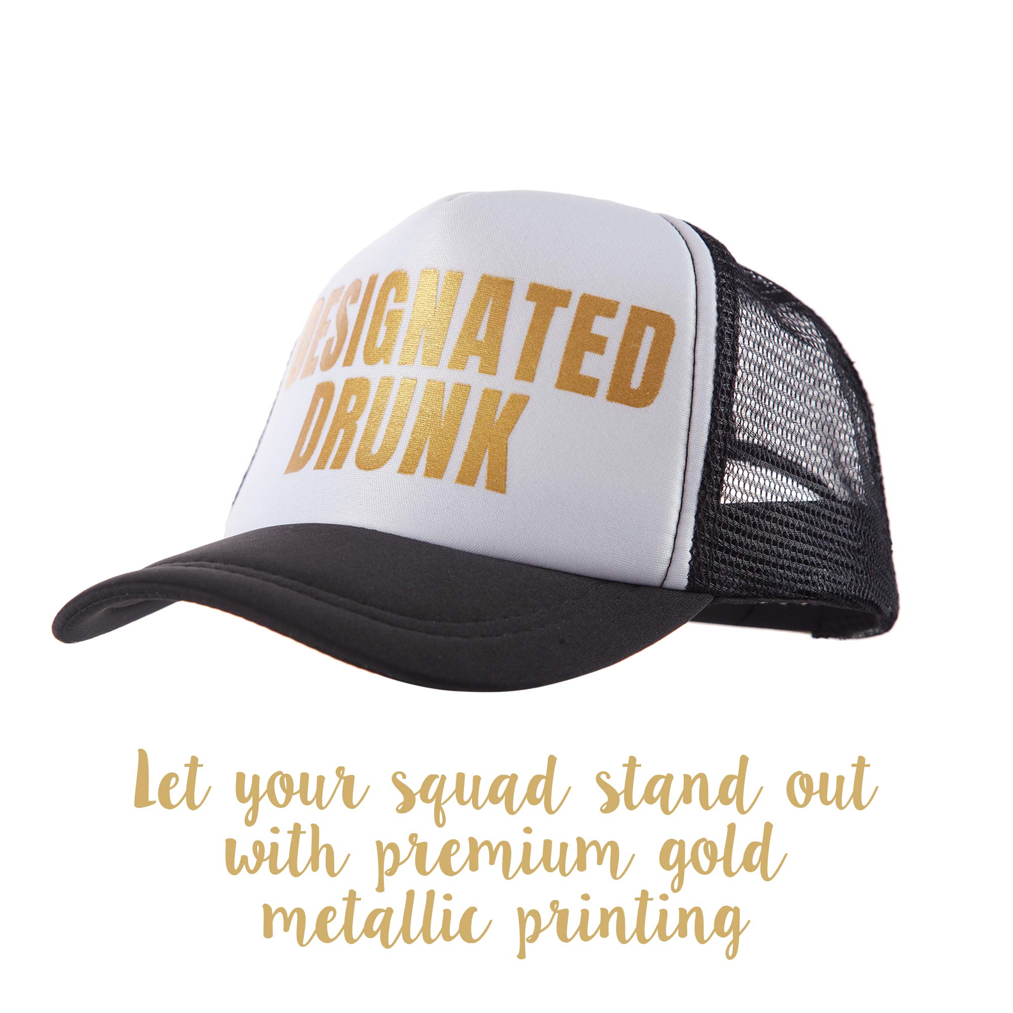 Pop Fizz Designs Bachelorette Party Trucker Hats - 12 Pack (1 Bride Hat + 11 Bridesmaid Hats) - Black Wedding Party Favors for Bachelorette Celebrations & Girls' Night Out