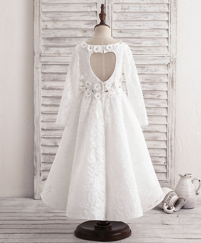 White Round Neck Lace Flower Girl Dress - Elegant Lace Baby Dress for Weddings, Baptisms & Special Occasions