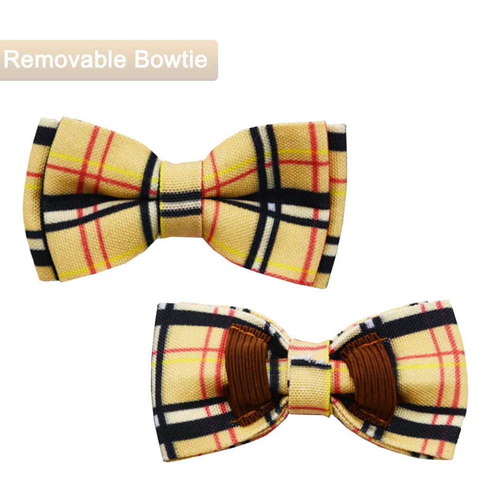 Classic Plaid Adjustable Dog Collar and Leash Set with Removable Bow Tie for Small, Medium & Large Dogs - Perfect for Pet Weddings, Parties & Daily Walks