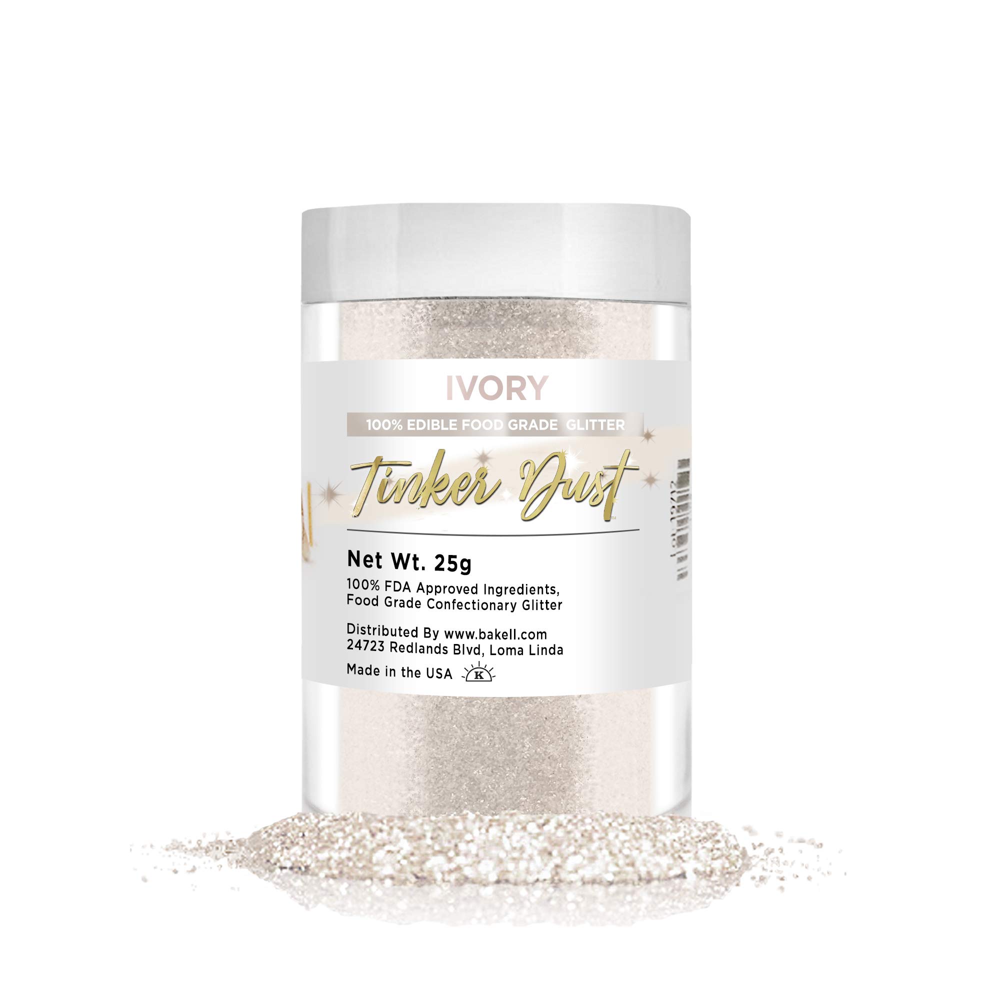 BAKELL Ivory Edible Glitter Dust 25g - Kosher Certified Vegan Cake Decorations for Cakes, Cupcakes, Drinks & Desserts | Food Safe Sparkle Dust for Baking, Party Treats & DIY Edible Crafts