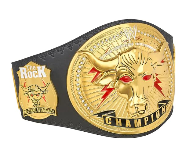 Authentic Brahma Bull Championship Title Belt Replica - WWE The Rock Inspired Wrestling Belt for Adults - Premium Black Leather Strap - Perfect for Cosplay, WWE Fan Collection & Sports Memorabilia Display