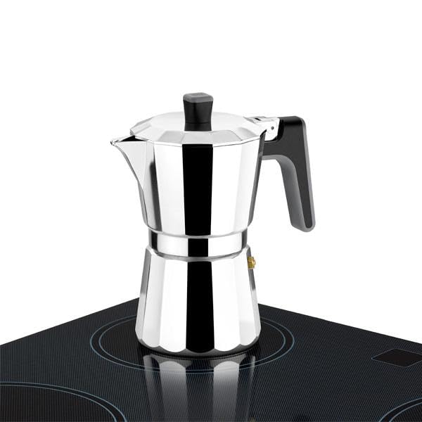 Premium Italian Induction Coffee Maker - 12 Cup Aluminum Stovetop Espresso Maker, Silver - Perfect for Home, Office & Camping Brewing