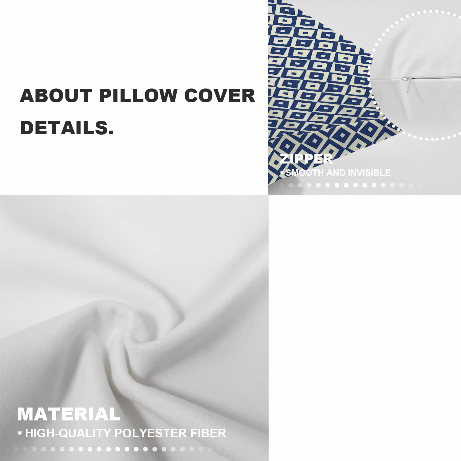 Shrahala Navy Blue & White Peacock Eye Decorative Pillow Covers Set of 2 - 16x16 Inch Square Bohemian Throw Pillow Cases for Sofa, Bedroom, Car & Home Decor - Perfect for Boho Chic Living Rooms, Cozy Bedrooms & Stylish Car Interiors