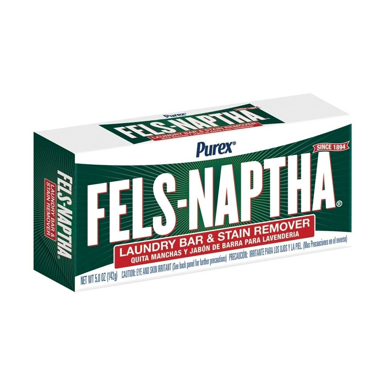 Fels Naptha Laundry Bar Soap - 5.0 Oz Stain Remover for Tough Stains | Pre-Treat Clothes, Remove Grease & Oil Stains | Ideal for Laundry, Camping & Travel