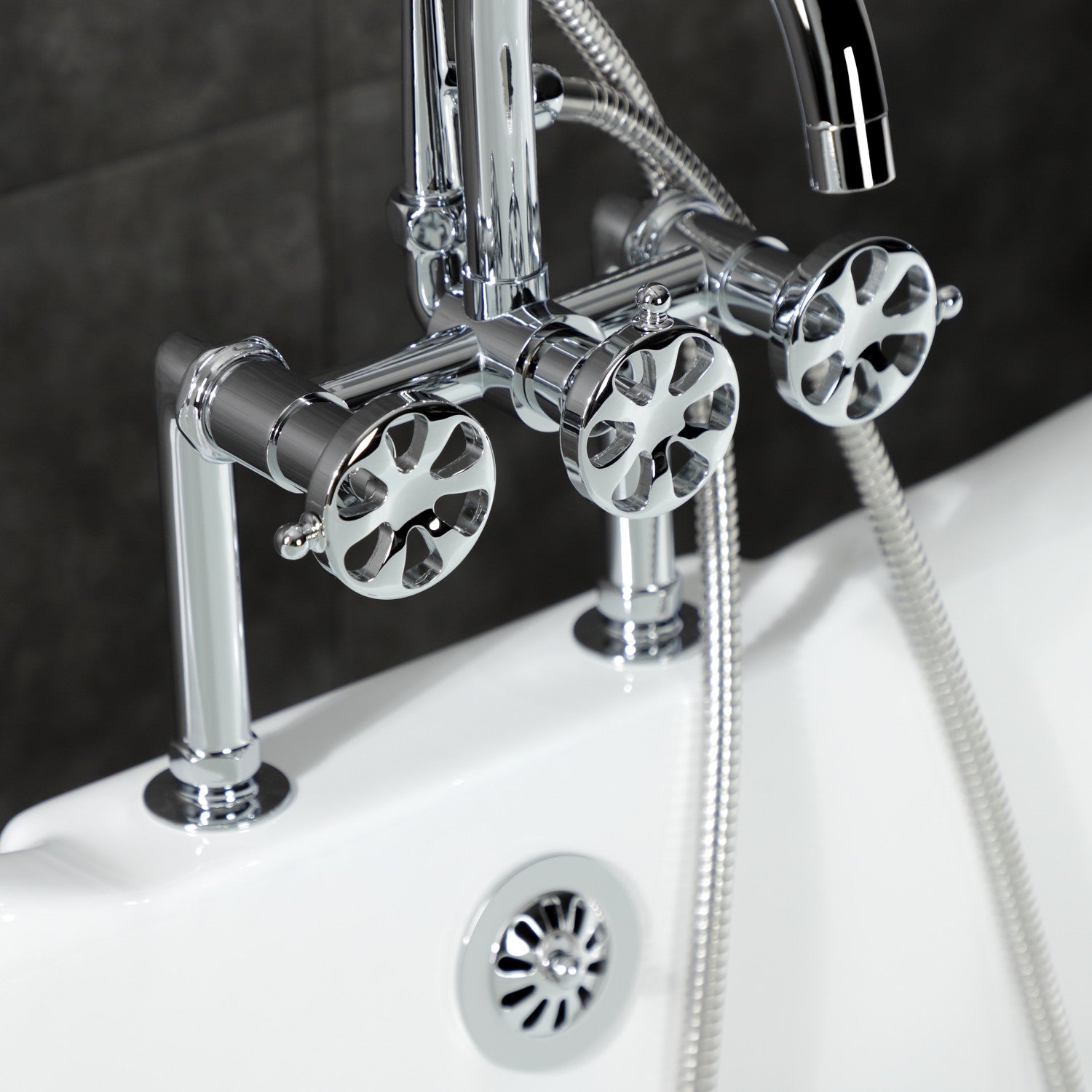 Belknap AE8101RX 3-Handle 2-Hole Deck Mount Clawfoot Bathtub Faucet with Hand Shower - Polished Chrome Finish - Vintage Bathroom Fixture for Classic & Modern Homes