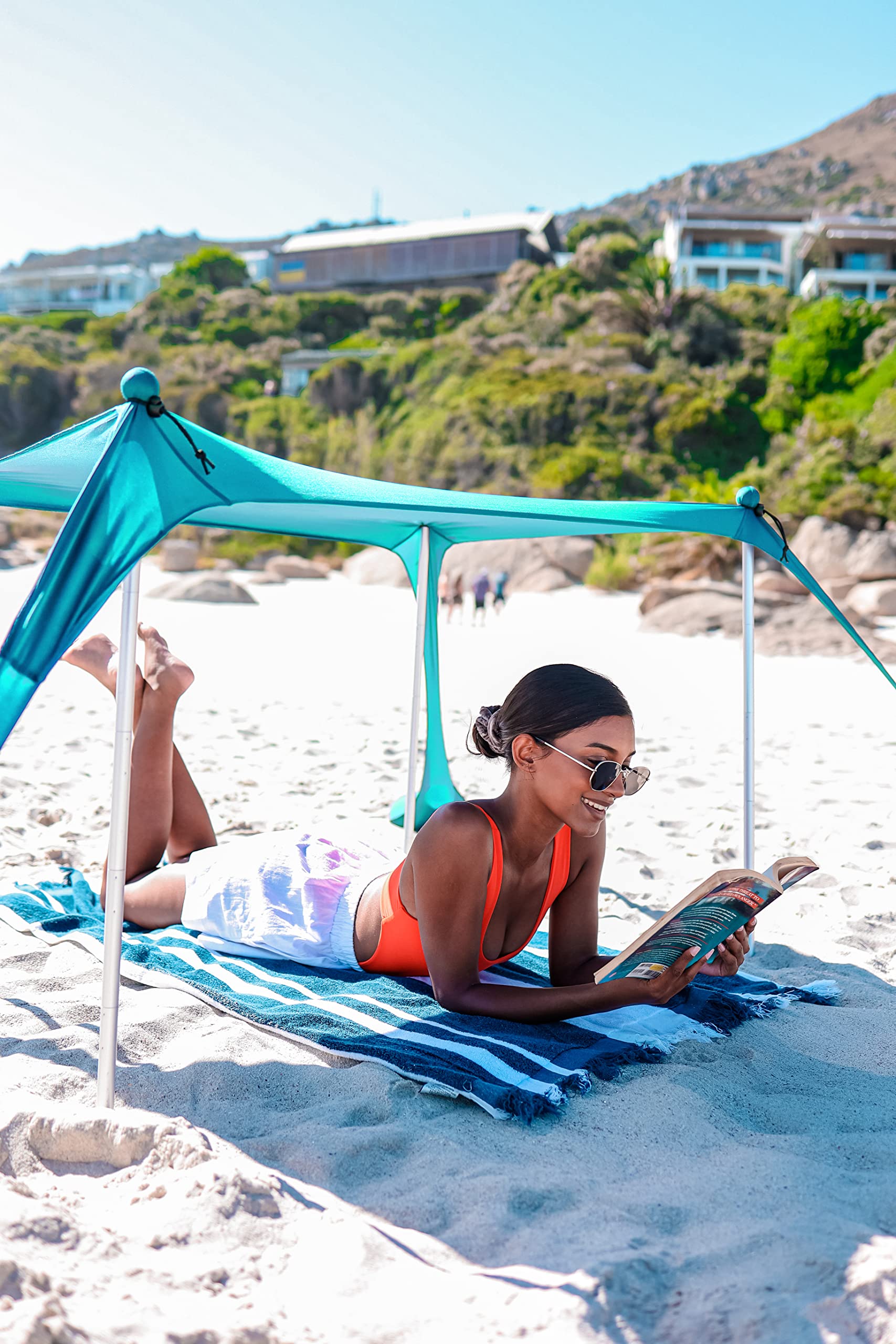 SUN NINJA Baby Pop-up Beach Tent with UPF50+ Sun Protection - Portable Sun Shelter with Carry Bag, Ground Pegs & Stability Poles - Perfect for Beach, Camping, Fishing, Backyard & Picnics (Turquoise) - Keep Your Baby Safe from Sun While Enjoying Outdoor Activities