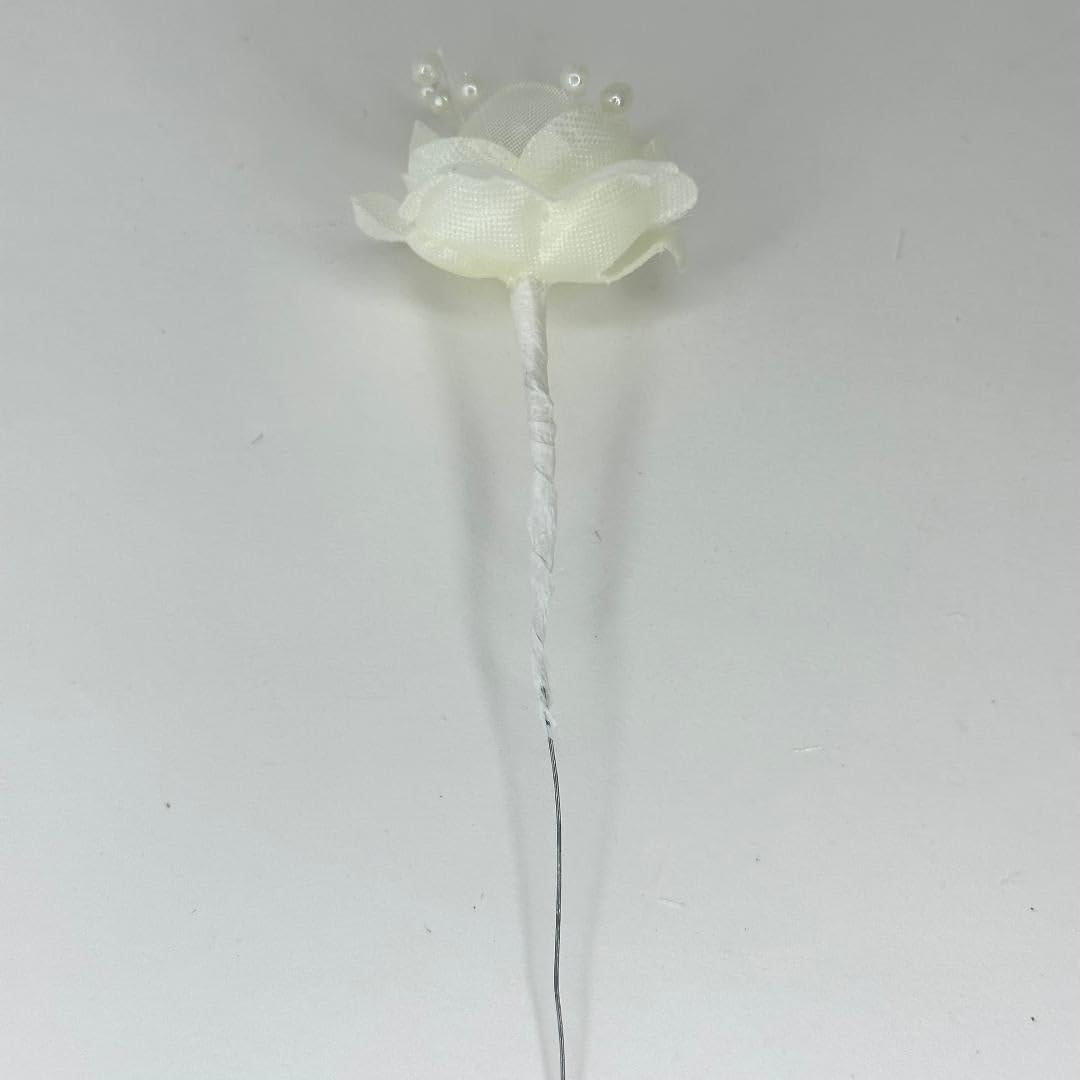 72 Ivory Organza & Satin Flower Pearl Spray Bouquet - Wedding Centerpiece Decor, Bridal Shower Arrangement, Party Table Decoration