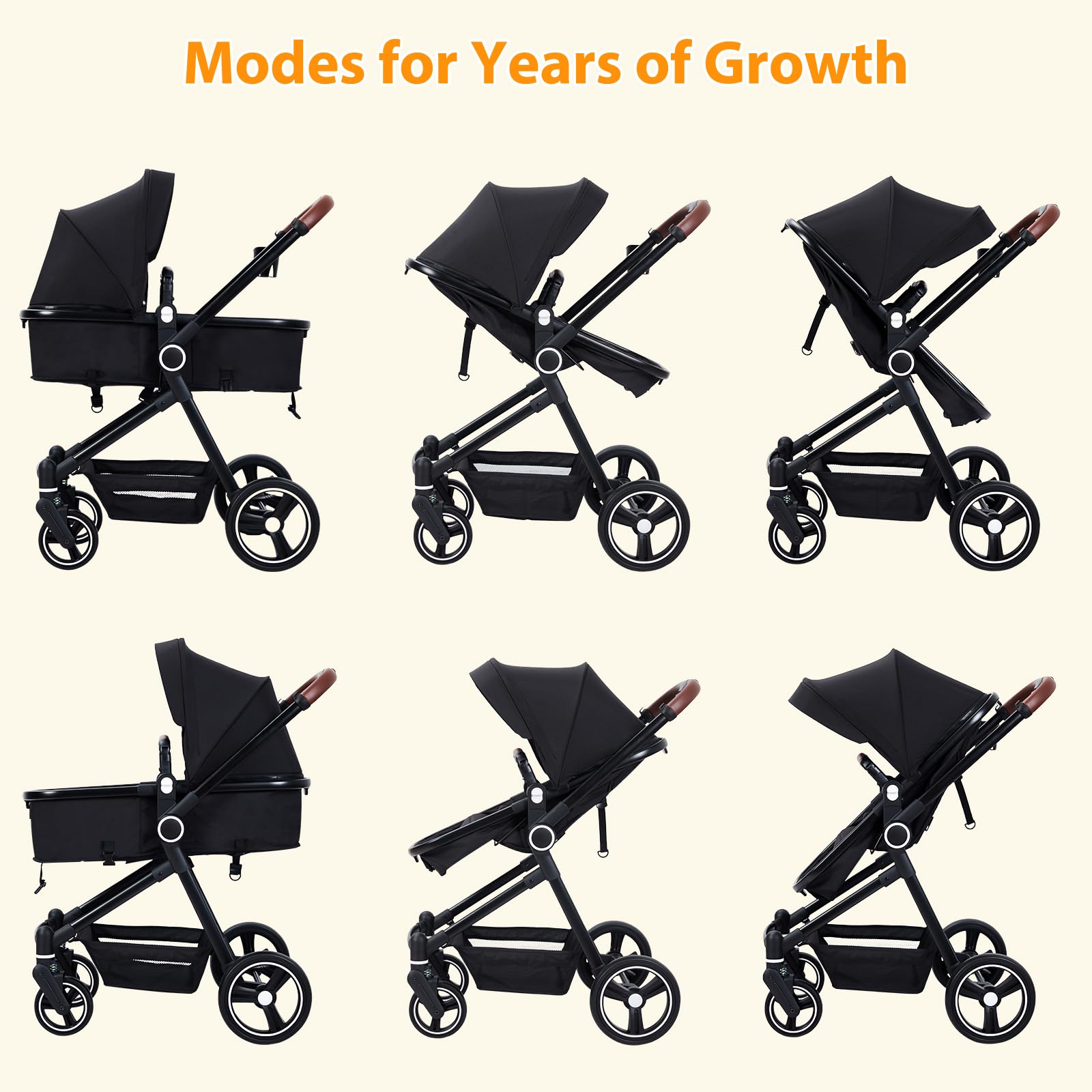 GAOMON 2-in-1 Baby Stroller with Reversible Bassinet | Adjustable Canopy & Backrest | Foldable Lightweight Aluminum Frame | Shock-Absorbing Wheels for Newborns & Infants (Black) - Perfect for Park Walks, Shopping Trips & Daily Outings