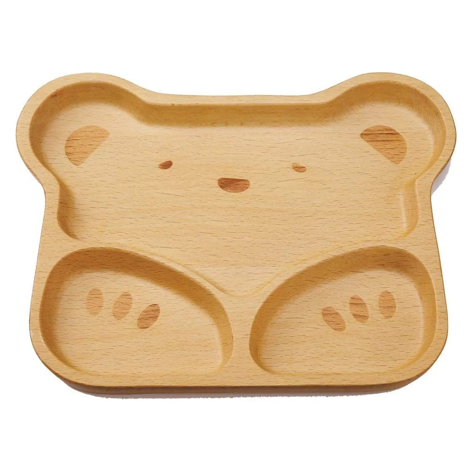 Marujyu Beechwood Kids Plate with Cute Bear Design - Eco-Friendly, Durable & Safe for Toddlers - Perfect for Home, School, and Picnic Use