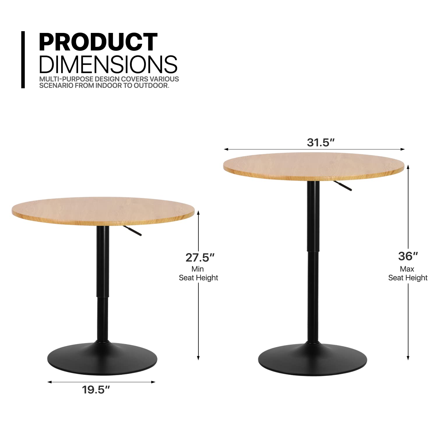 Adjustable Height Round Bistro Pub Table 27.5