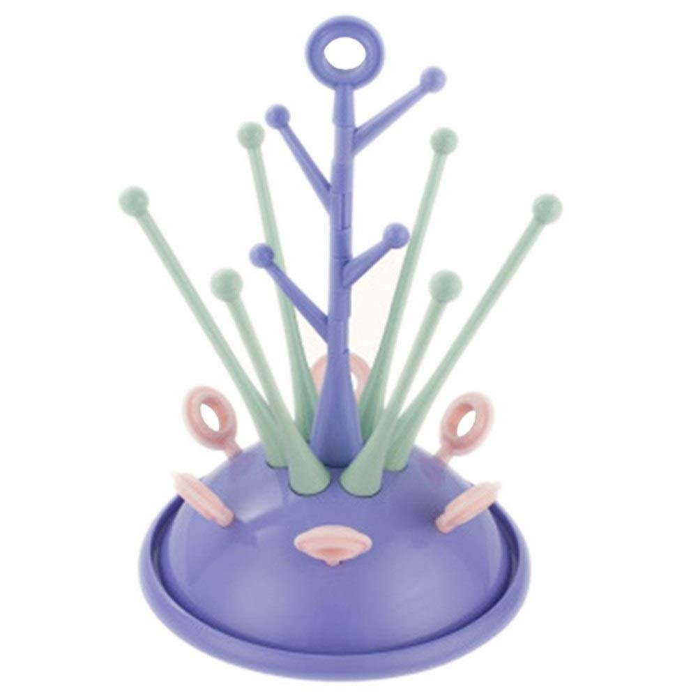 Purple Baby Bottle Drying Rack with Pacifier Holder - Detachable Multi-Functional Infant Feeding Organizer for Easy Cleaning | Perfect for Nursery, Kitchen Counter & Travel Use