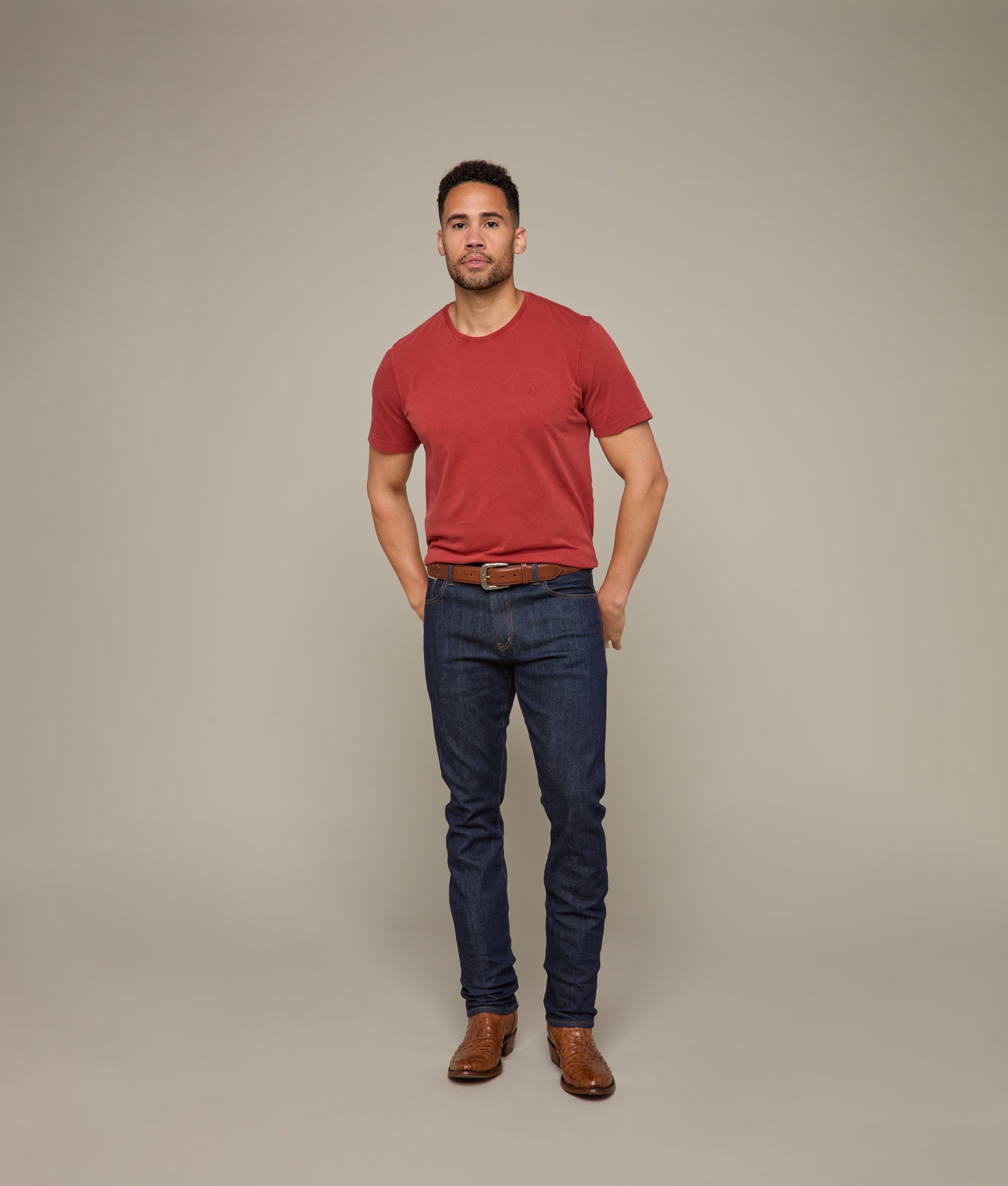 Lucchese Crewneck T-Shirt for Men - Soft Cotton Brick Red Tee - Casual Wear & Everyday Outfits