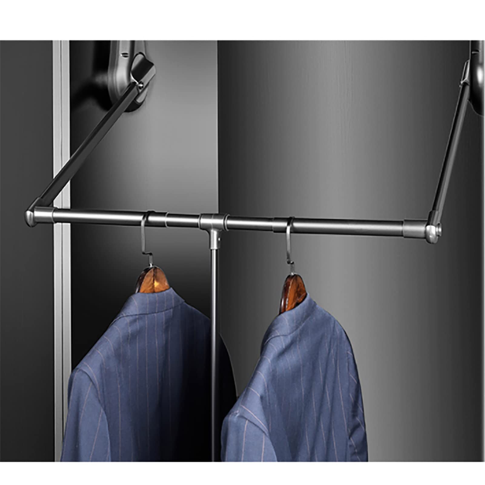 Adjustable Drop-down Closet Rod Organizer - Telescoping Wall-mounted Closet Lift Rail with Mounting Hardware (510-650mm) - Perfect for Small Closets, Laundry Rooms & Garages