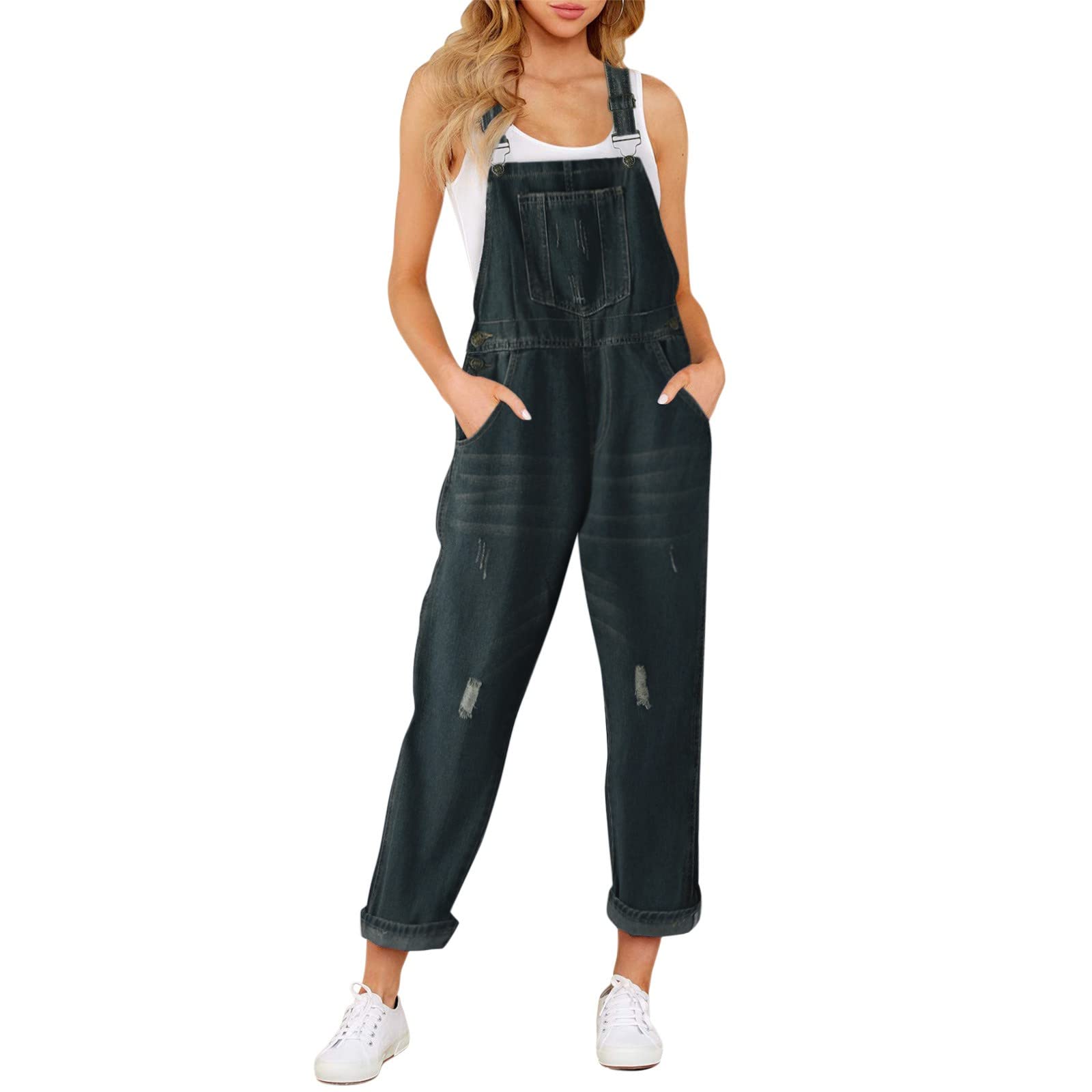 Women's Stretch Denim Overalls with Bib Pocket - Casual Jumpsuit Pants for Petite & Regular Sizes | Perfect for Work, Outdoor Adventures & Everyday Wear