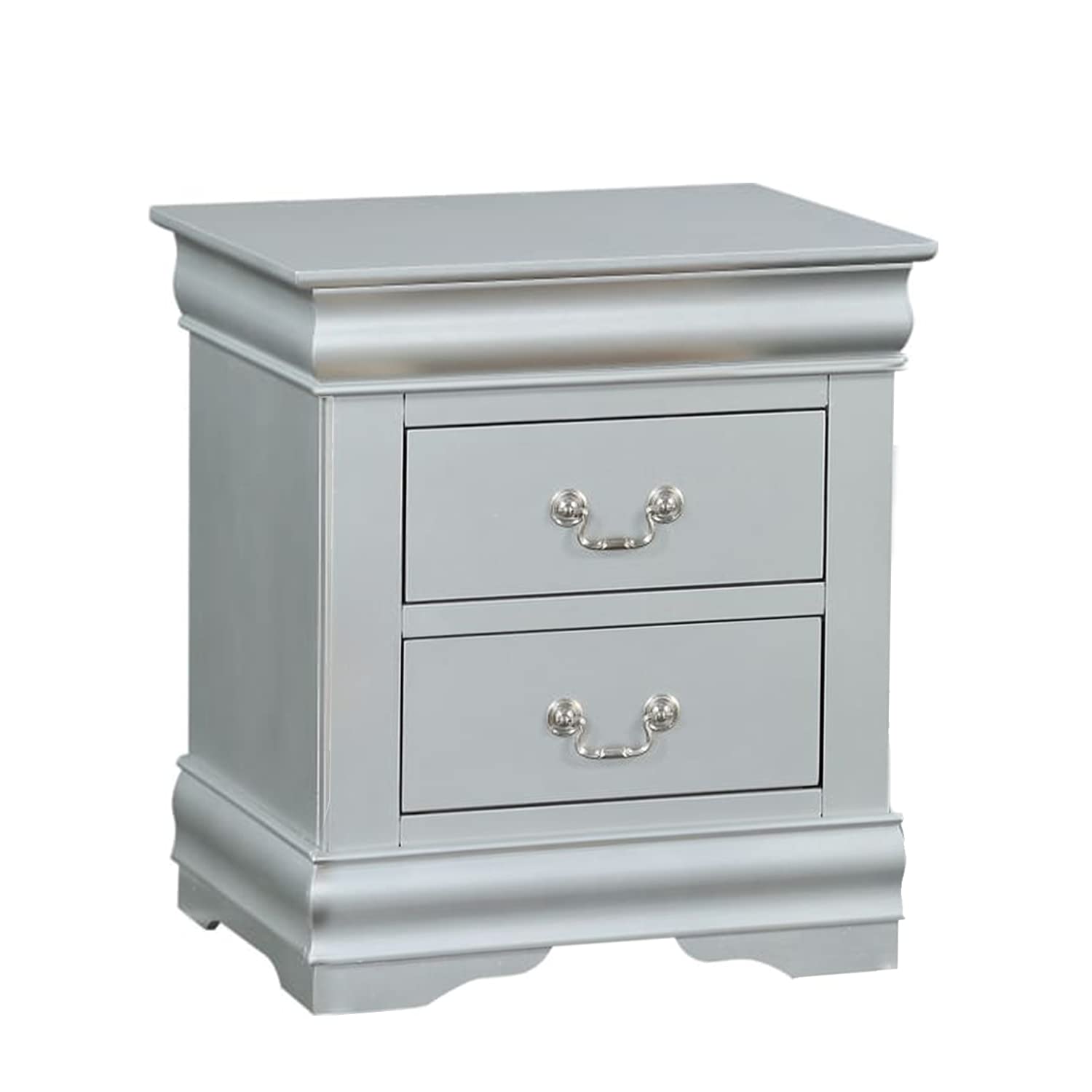 Modern 2-Drawer Nightstand with Handles - Solid Wood Bedside Table for Bedroom, Living Room & Dorm - No Assembly Needed (Platinum) | Perfect for Small Spaces, Guest Rooms & Apartment Decor