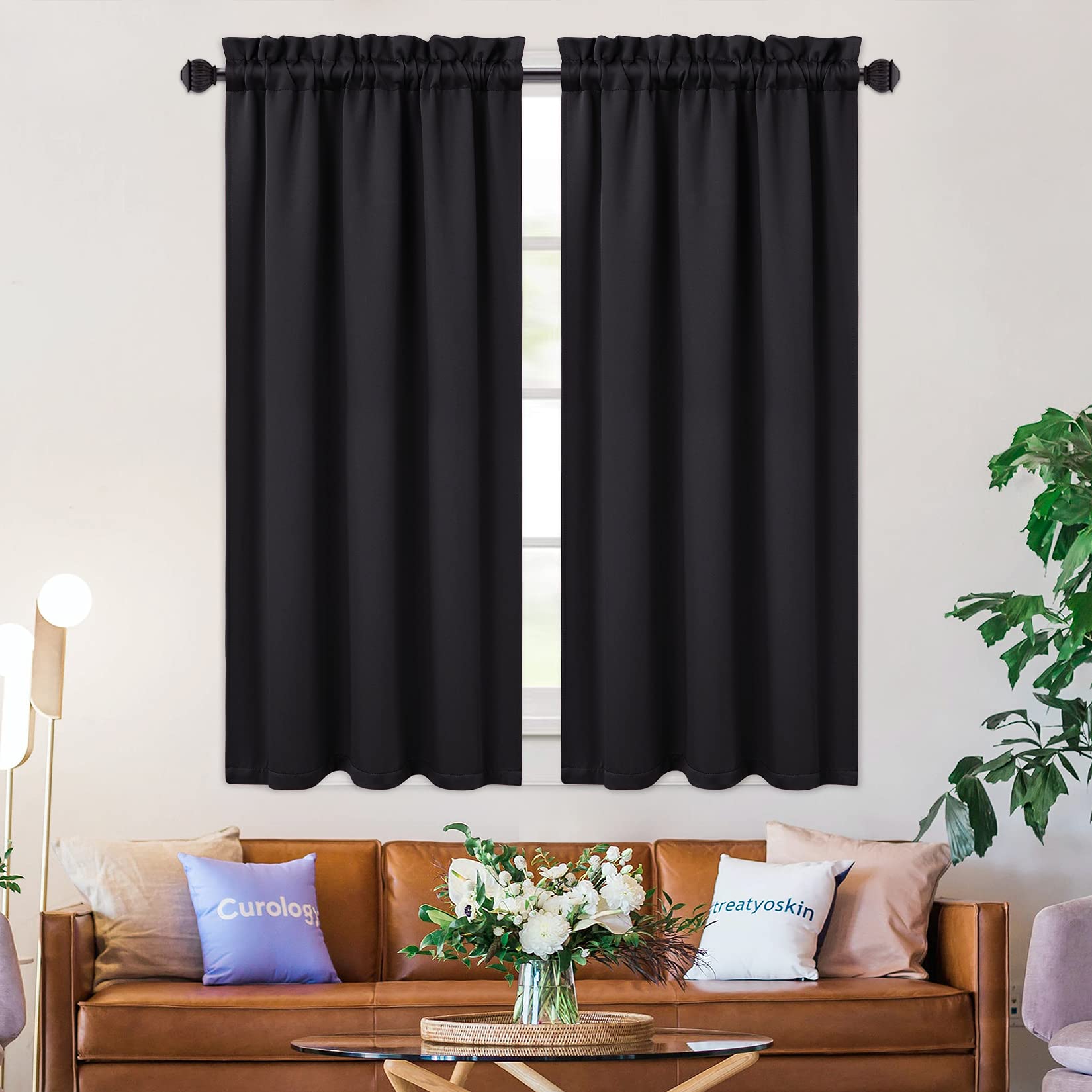 NANAN Blackout Half Window Kitchen Cafe Curtains - 26 x 45 Inches, Set of 2, Room Darkening Tier Curtains for Small Windows, Home Decor, Black - Perfect for Kitchen, Bedroom, and Office Privacy