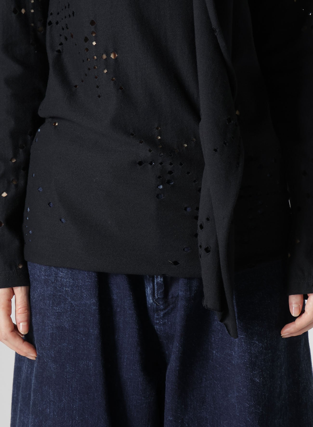 Breathable Cotton Jersey Long Sleeve T-Shirt with Unique Hole Design - Perfect for Casual Wear, Layering & Everyday Comfort