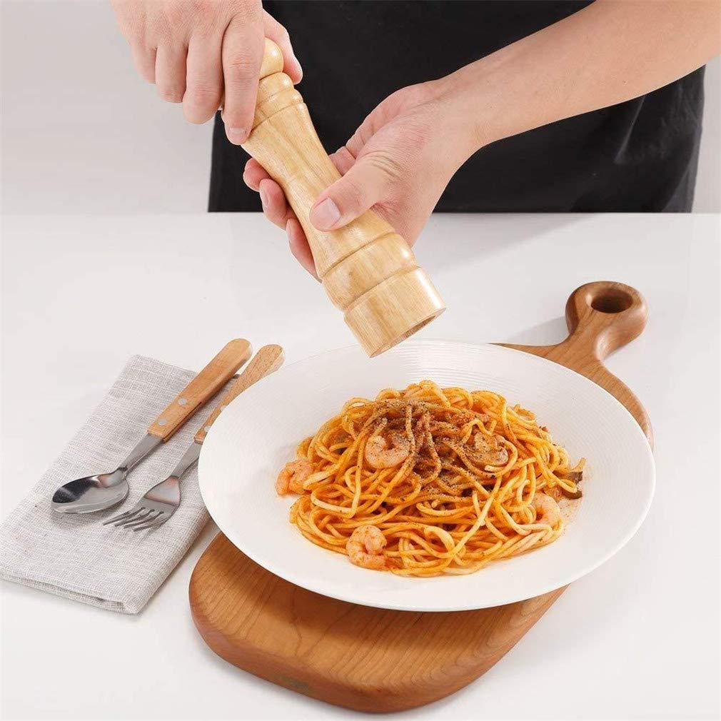 Premium Wooden Salt and Pepper Grinder Set - 5 Inch (14cm) Tall with Ceramic Rotor & Adjustable Coarseness - Perfect for Kitchen, Dining Table, and Gourmet Cooking