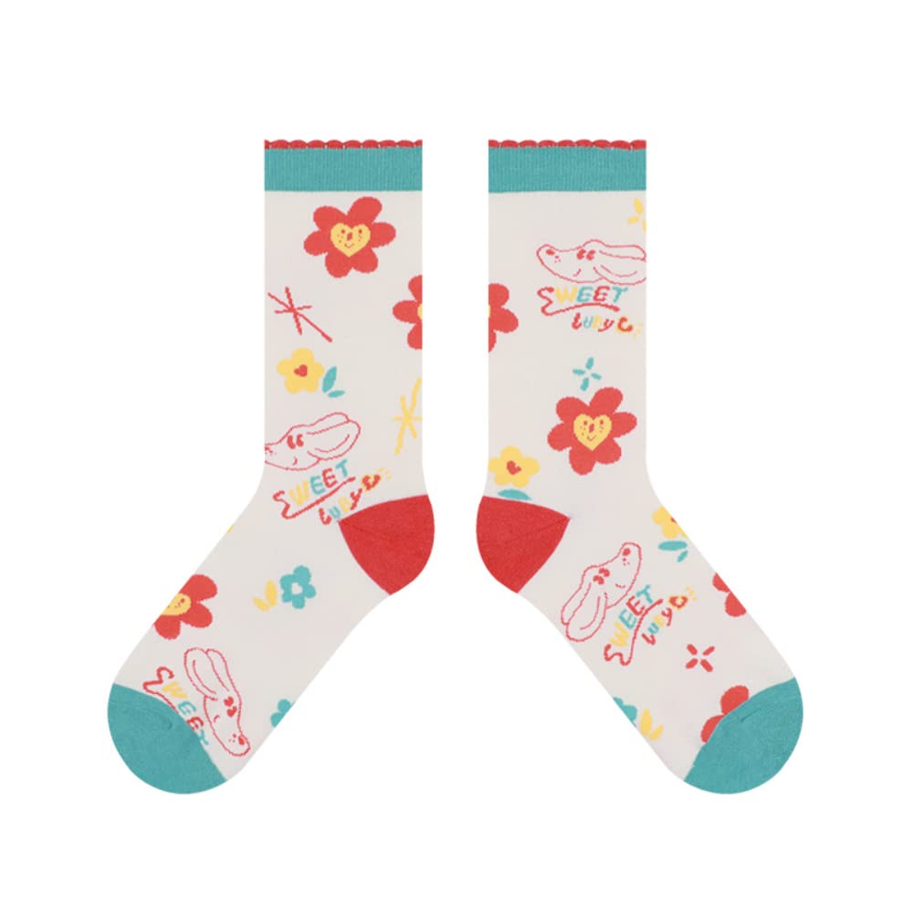 4 Pairs Women's Sweet Dog Pattern Animal Socks - Colorful Funny Casual Cotton Crew Socks with Cute Novelty Illustrations - Perfect for Gifts, Lounge Wear & Dog Lovers
