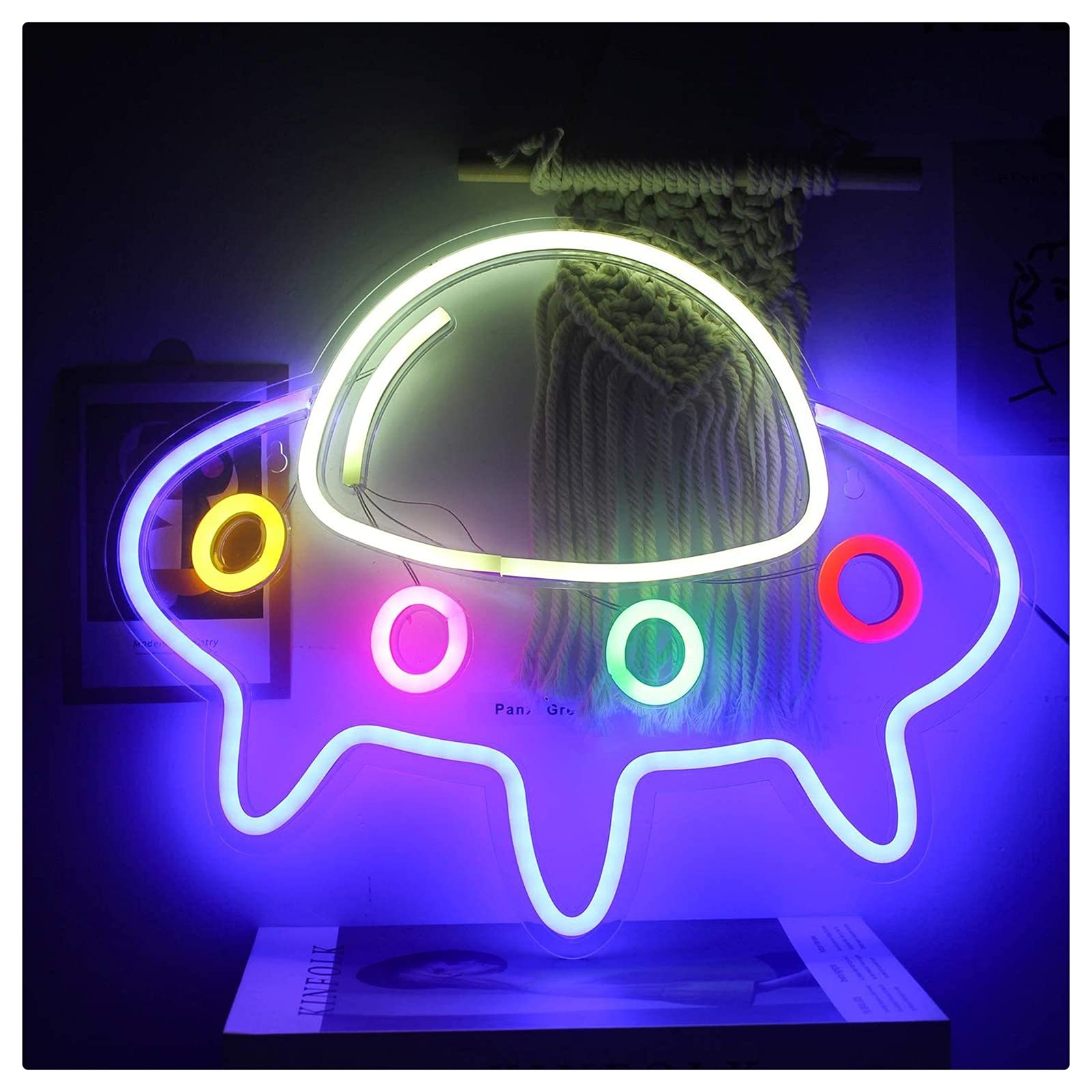 Custom LED Neon Light Signs - UFO Spaceship & Planet Designs for Wall Decor, Kids Room Night Light, Bar & Cafe Signage - Energy Efficient Dimmable Neon Art for Home & Business