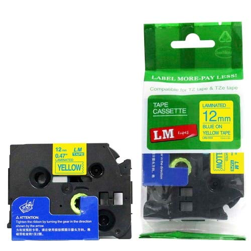 Brother PT-D210 Label Printer Compatible TZe Tape - 12mm Blue on Yellow Laminated (1/2