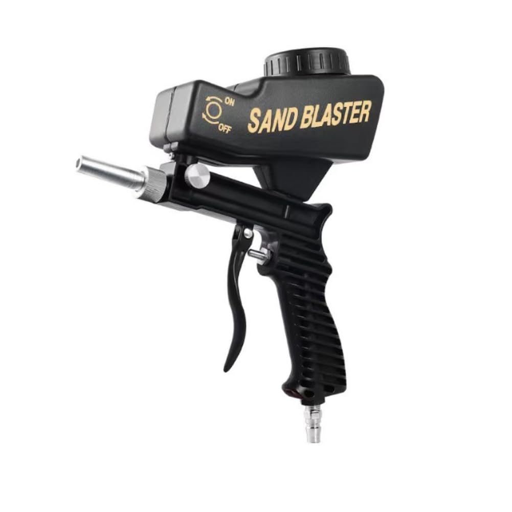 Portable Sand Blaster Kit with Replaceable Steel Nozzle - Paint Removal Tool for Air Compressor | Rust & Paint Stripper for Metal, Wood & Concrete Surfaces | DIY Home Renovation & Auto Restoration (Black)